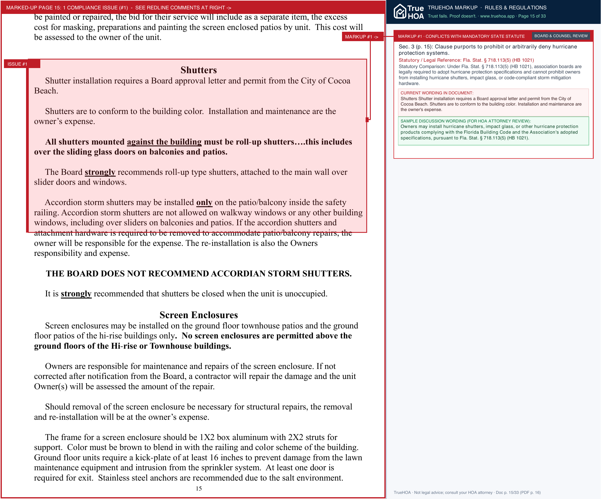 Coral Gate Condominium Association Rules and Regulations page 15 widened with TrueHOA Crystal AI margin annotations