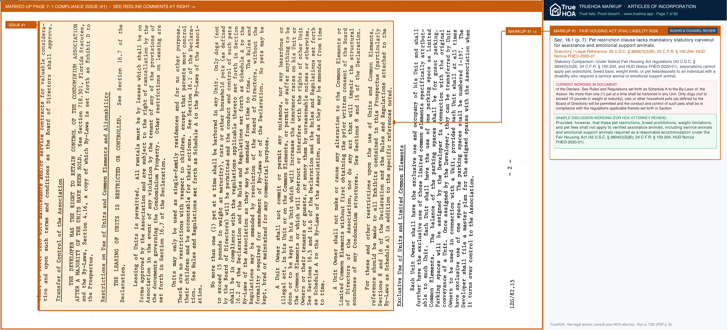 Country Gardens I Condominium Association Articles of Incorporation page 7 widened with TrueHOA Crystal AI margin annotations