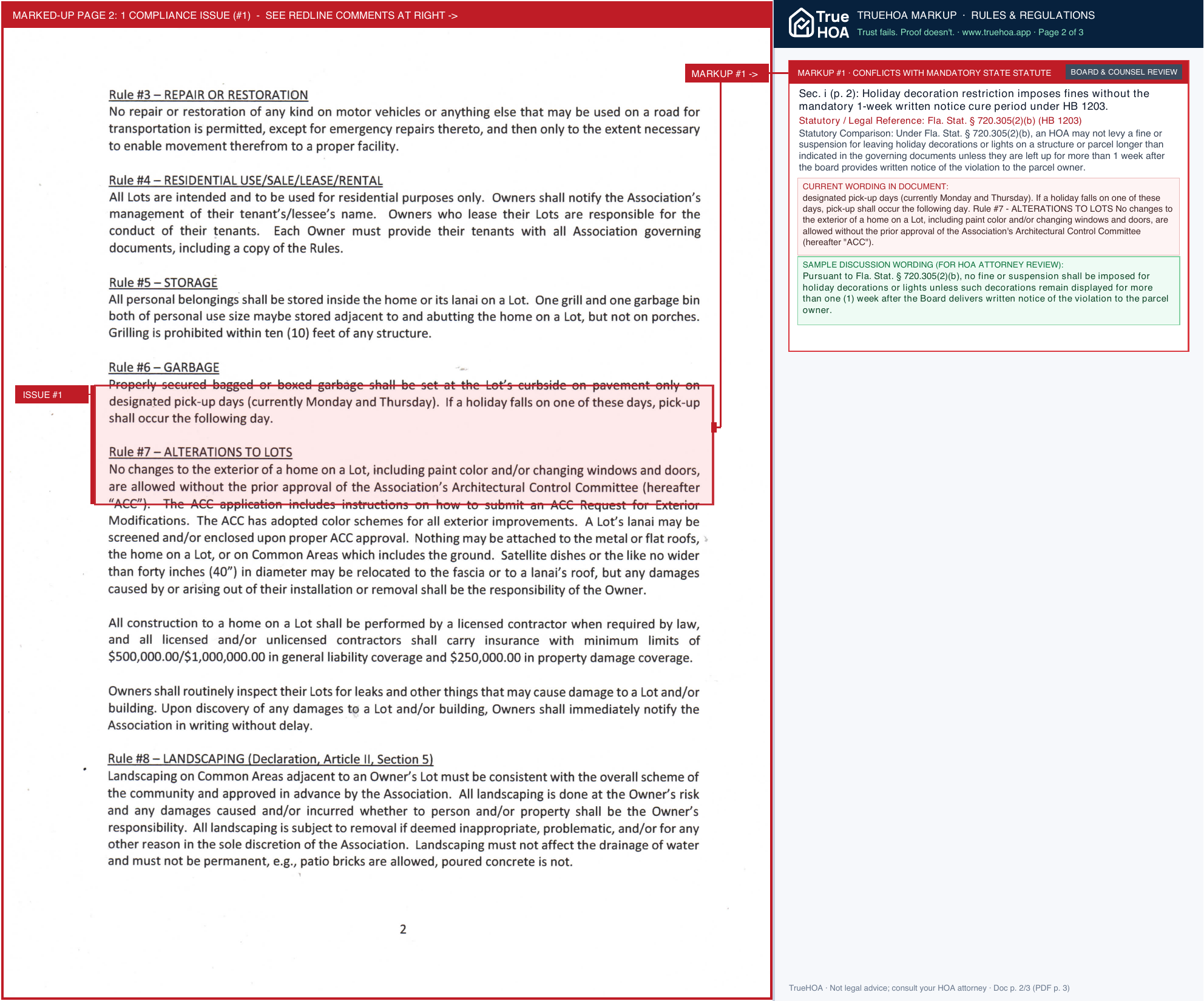 Crownwood at Golden Hills HOA Signed approved Rules 2 15 2023 page 2 widened with TrueHOA Crystal AI margin annotations