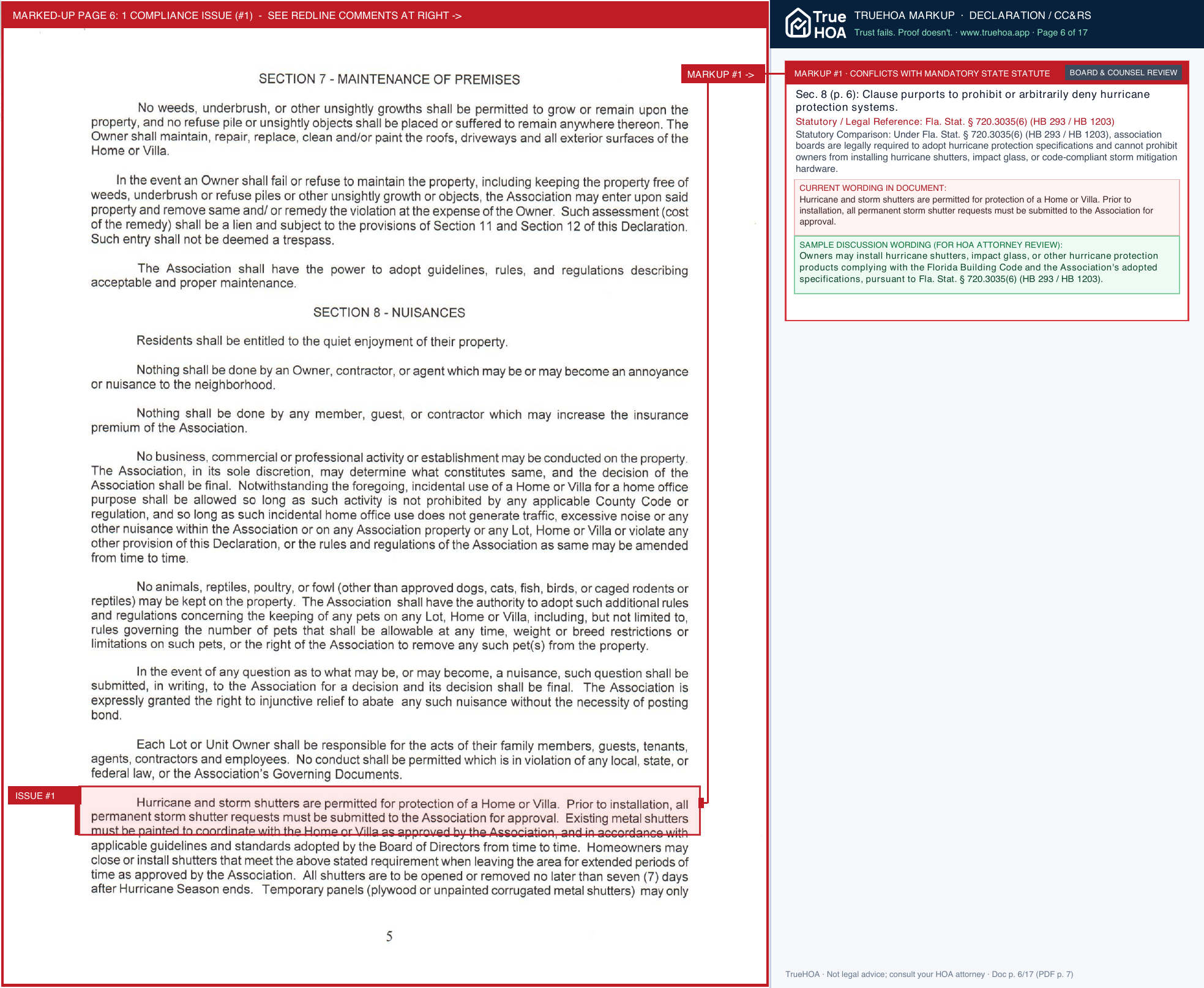Delray Dunes Holly Villas Declaration of Restrictions page 6 widened with TrueHOA Crystal AI margin annotations