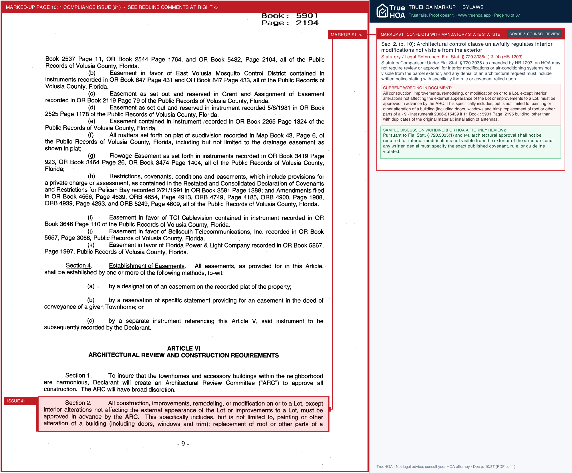 Eastgate Townhomes HOA Eastgate C Rs Articles Bylaws page 10 widened with TrueHOA Crystal AI margin annotations