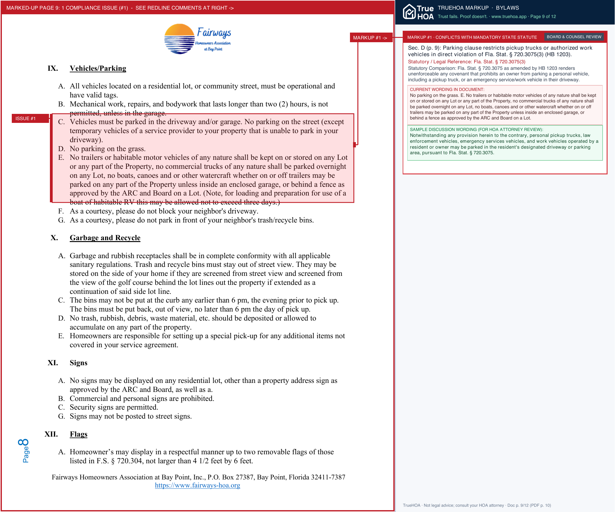 Fairways HOA at Bay Point Resolution Fairways HOA 2023 004 Adopting Fairways Rules Regulations page 9 widened with TrueHOA Crystal AI margin annotations