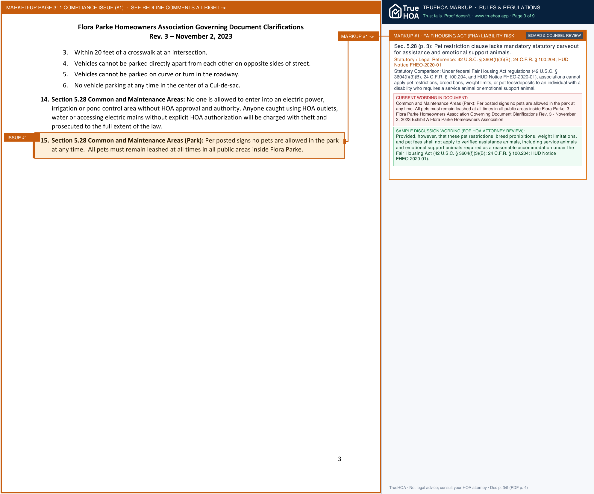 Flora Parke HOA E8fe51 B47641f18fd543459d84423aa530d06f page 3 widened with TrueHOA Crystal AI margin annotations