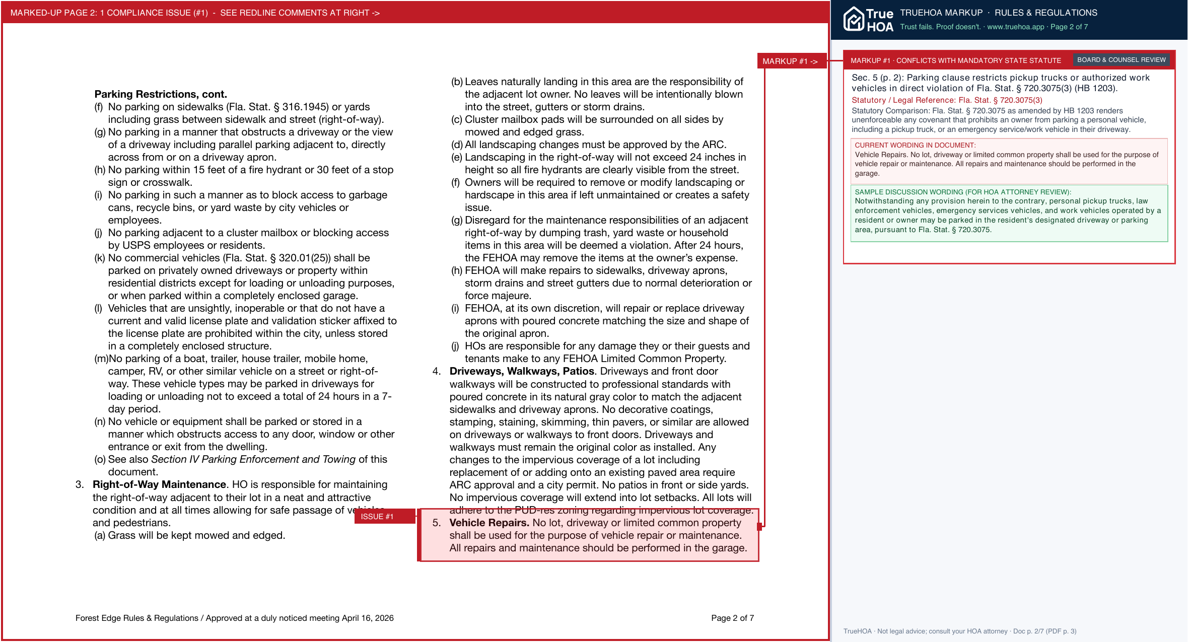 Forest Edge HOA FE Rules Regs April 2026 FINAL page 2 widened with TrueHOA Crystal AI margin annotations
