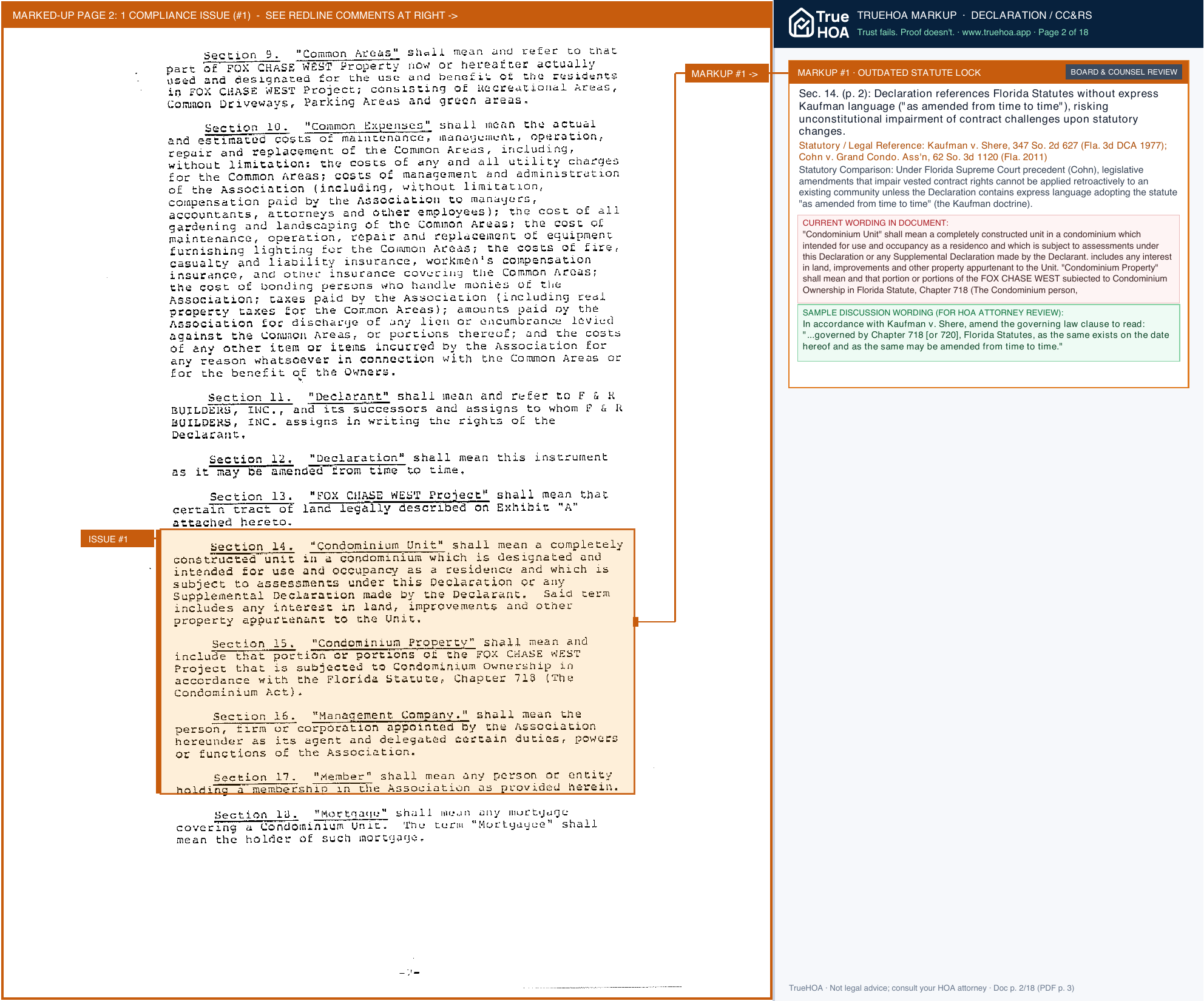 Fox Chase POA Dec Covenants page 2 widened with TrueHOA Crystal AI margin annotations