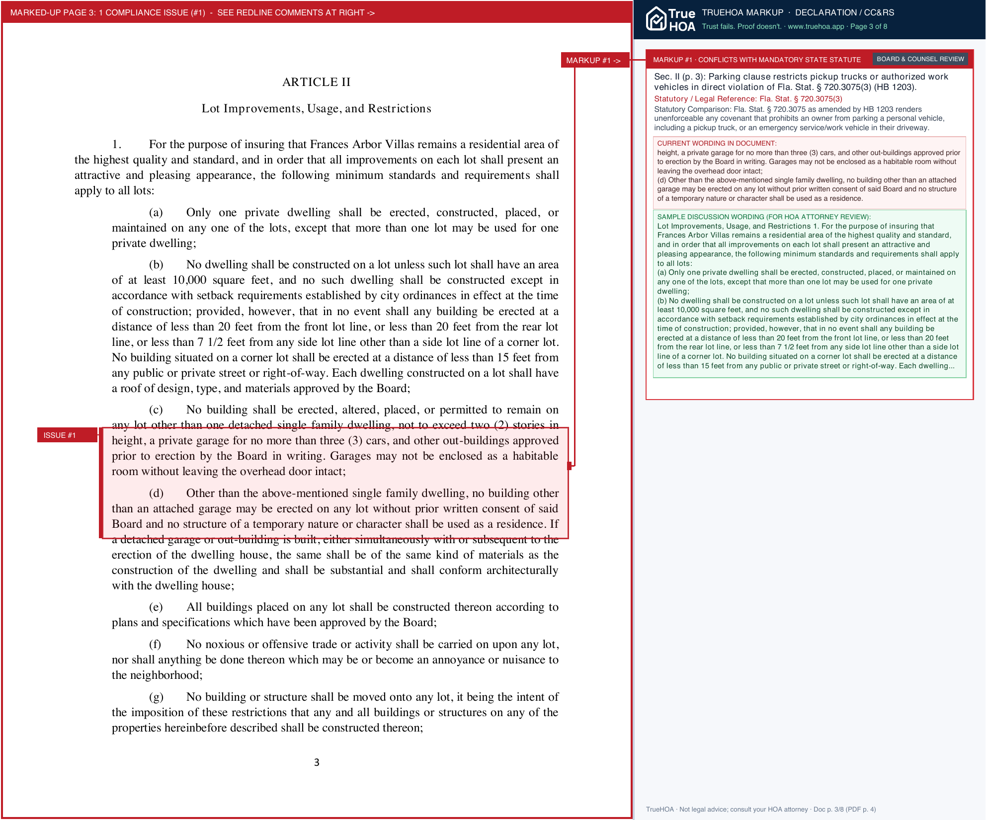 Frances Arbor Villas HOA Declaration of Restrictions page 3 widened with TrueHOA Crystal AI margin annotations