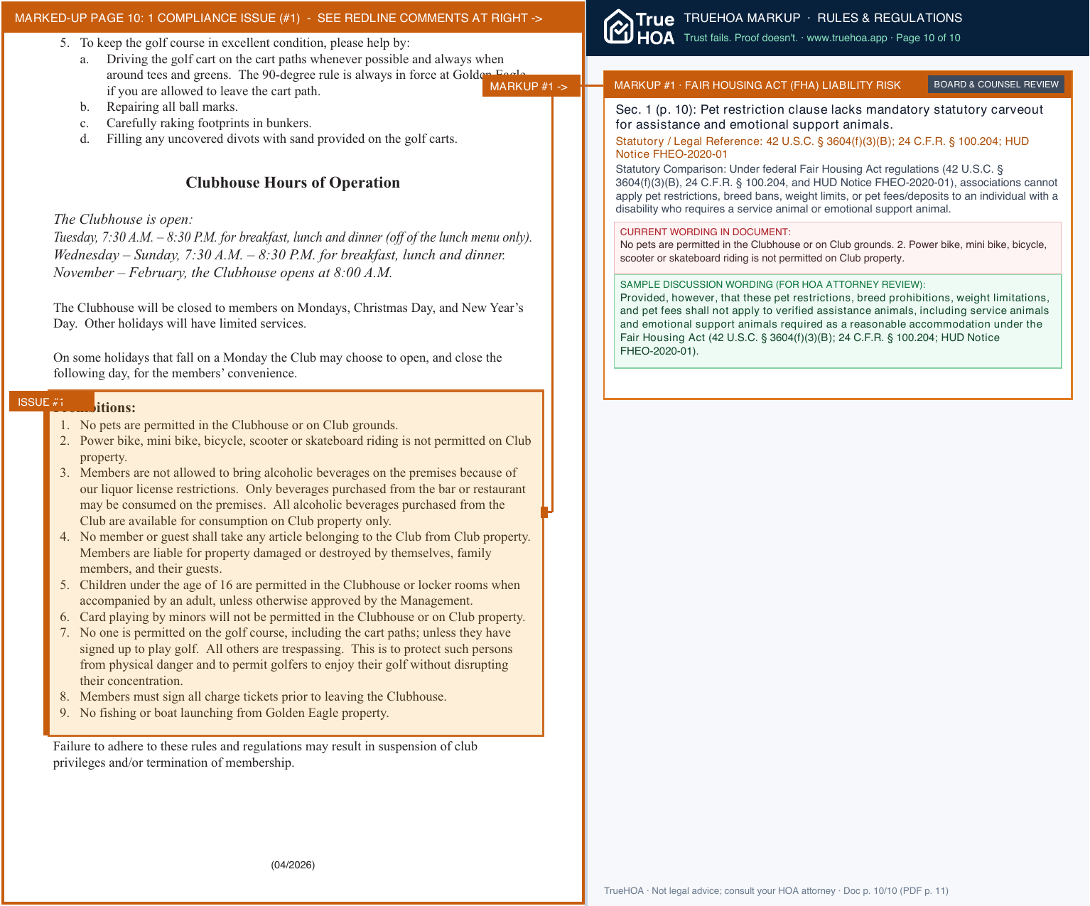 Golden Eagle Golf & Country Club Community GECC Rules Regs REV 05072026 page 10 widened with TrueHOA Crystal AI margin annotations