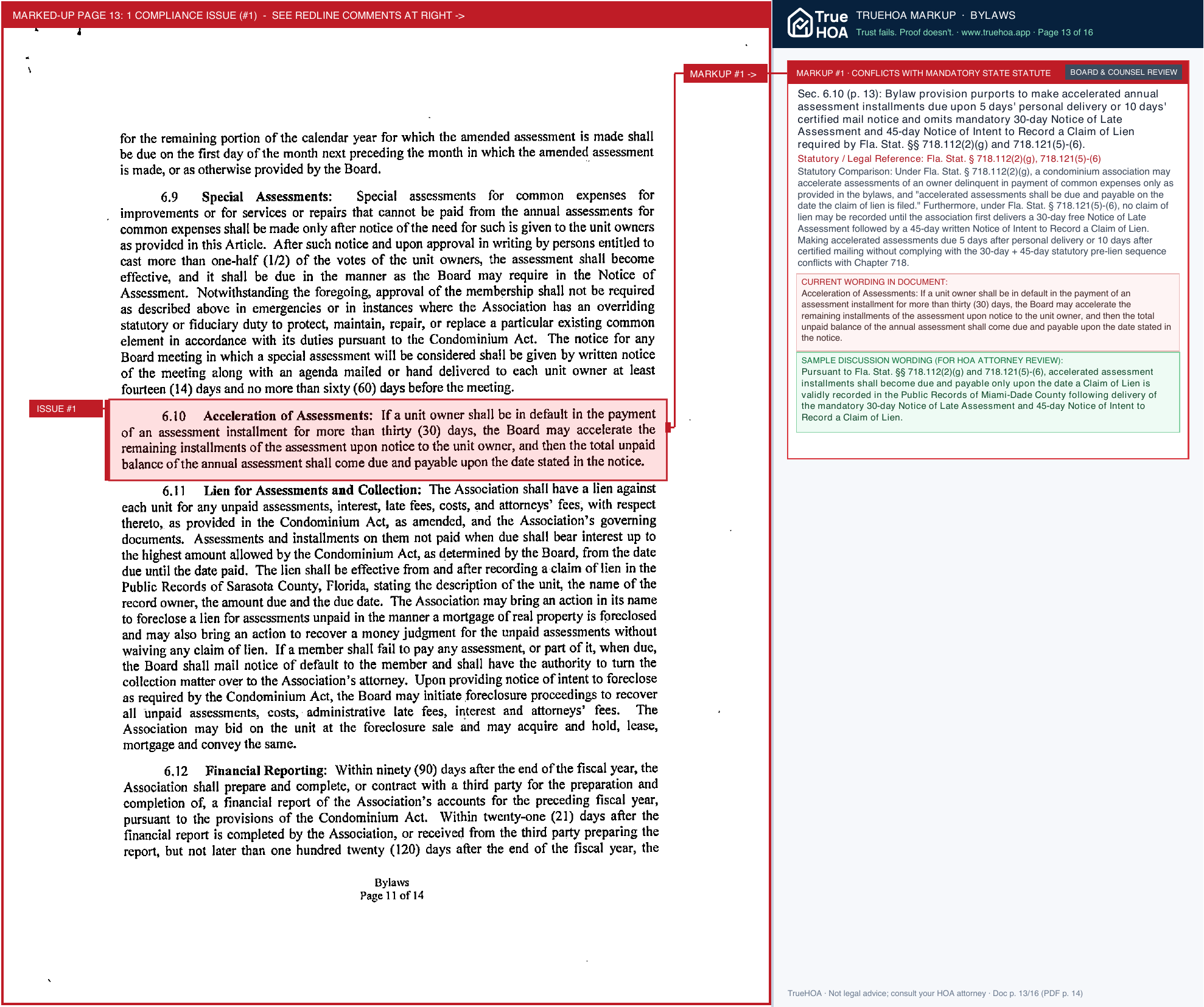 Golden Strand Condominium Association GSA ByLaws page 13 widened with TrueHOA Crystal AI margin annotations