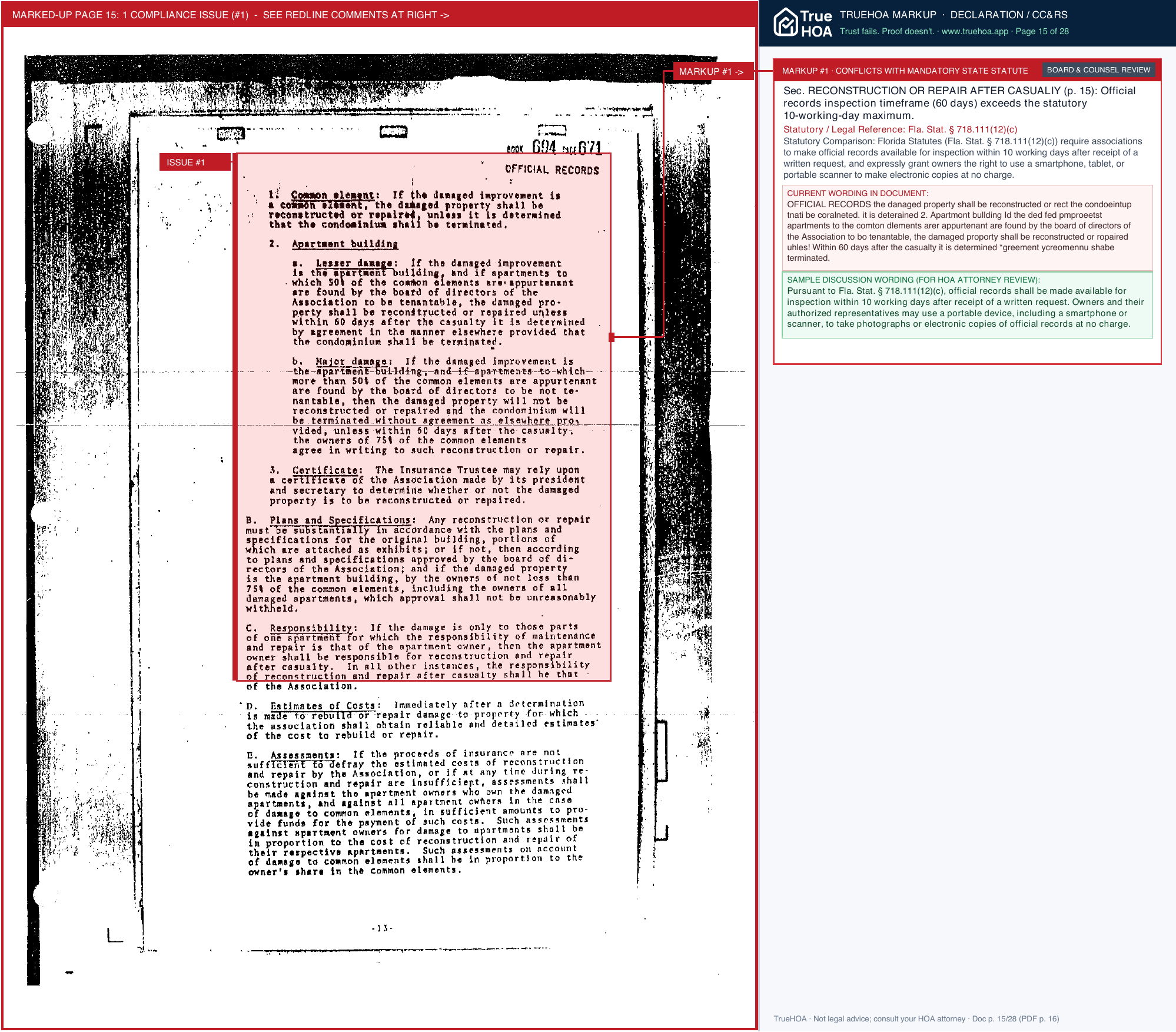Gulf Terrace Condominium Association Declaration of Condominium page 15 widened with TrueHOA Crystal AI margin annotations