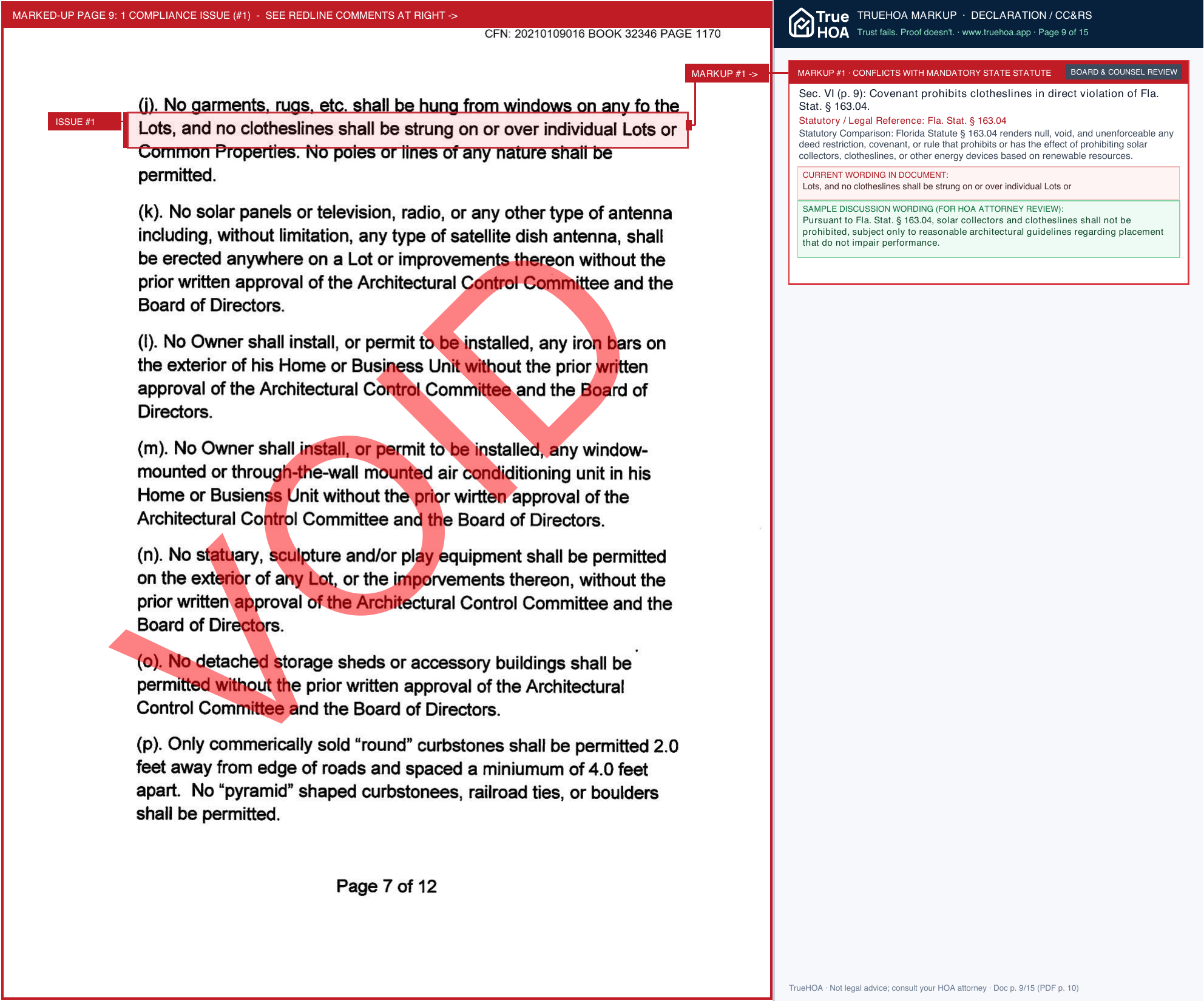 Hammocks Community Association file: Court Order Voiding 2021 Amendment to the Declaration page 9 widened with TrueHOA Crystal AI margin annotations