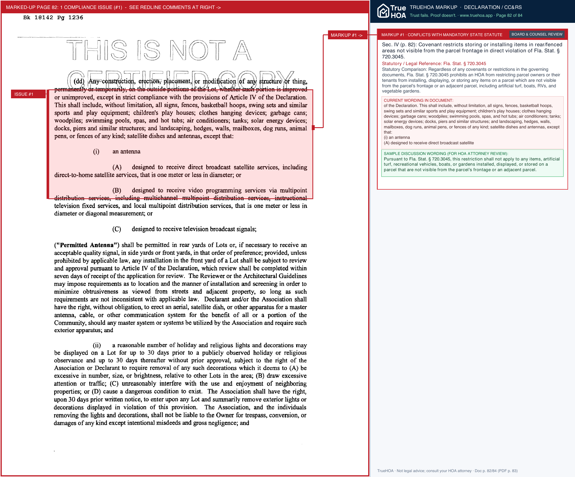 Hawks Point West HOA HPW DOCS Declaration 2007 v1 page 82 widened with TrueHOA Crystal AI margin annotations