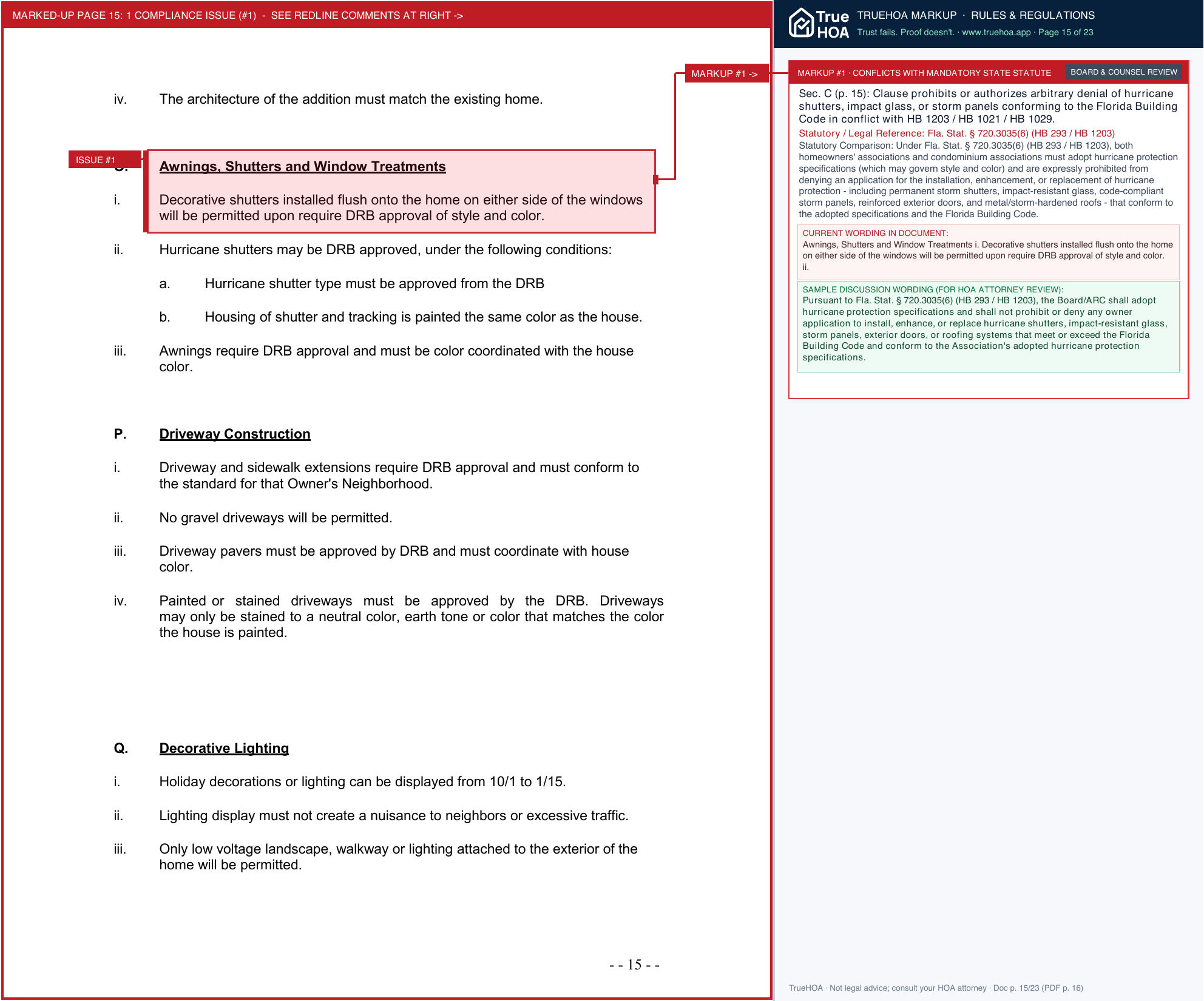 Heritage Harbor Golf and Country Club Community Association Approved DRB Guidelines rev 6 1 26 1 page 15 widened with TrueHOA Crystal AI margin annotations
