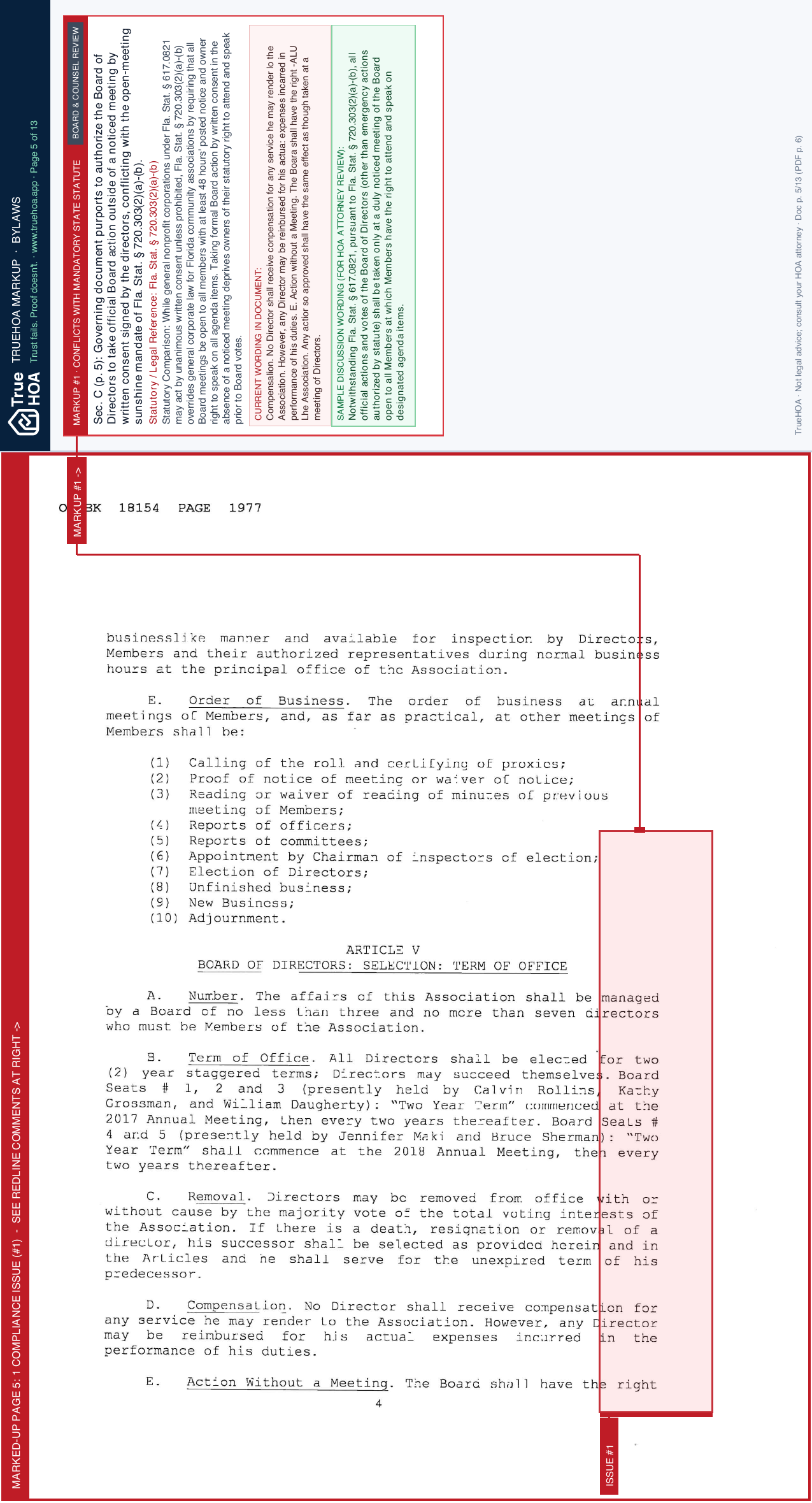 Hunters Ridge HOA Amended Bylaws October 2017 page 5 widened with TrueHOA Crystal AI margin annotations