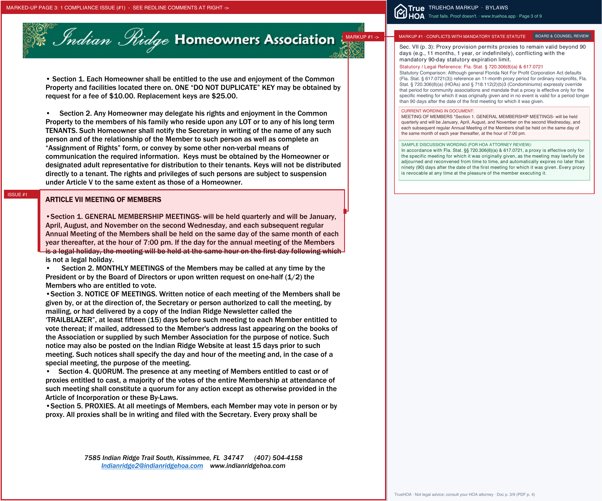 Indian Ridge HOA Bylaws IndianRidge08 2020 page 3 widened with TrueHOA Crystal AI margin annotations