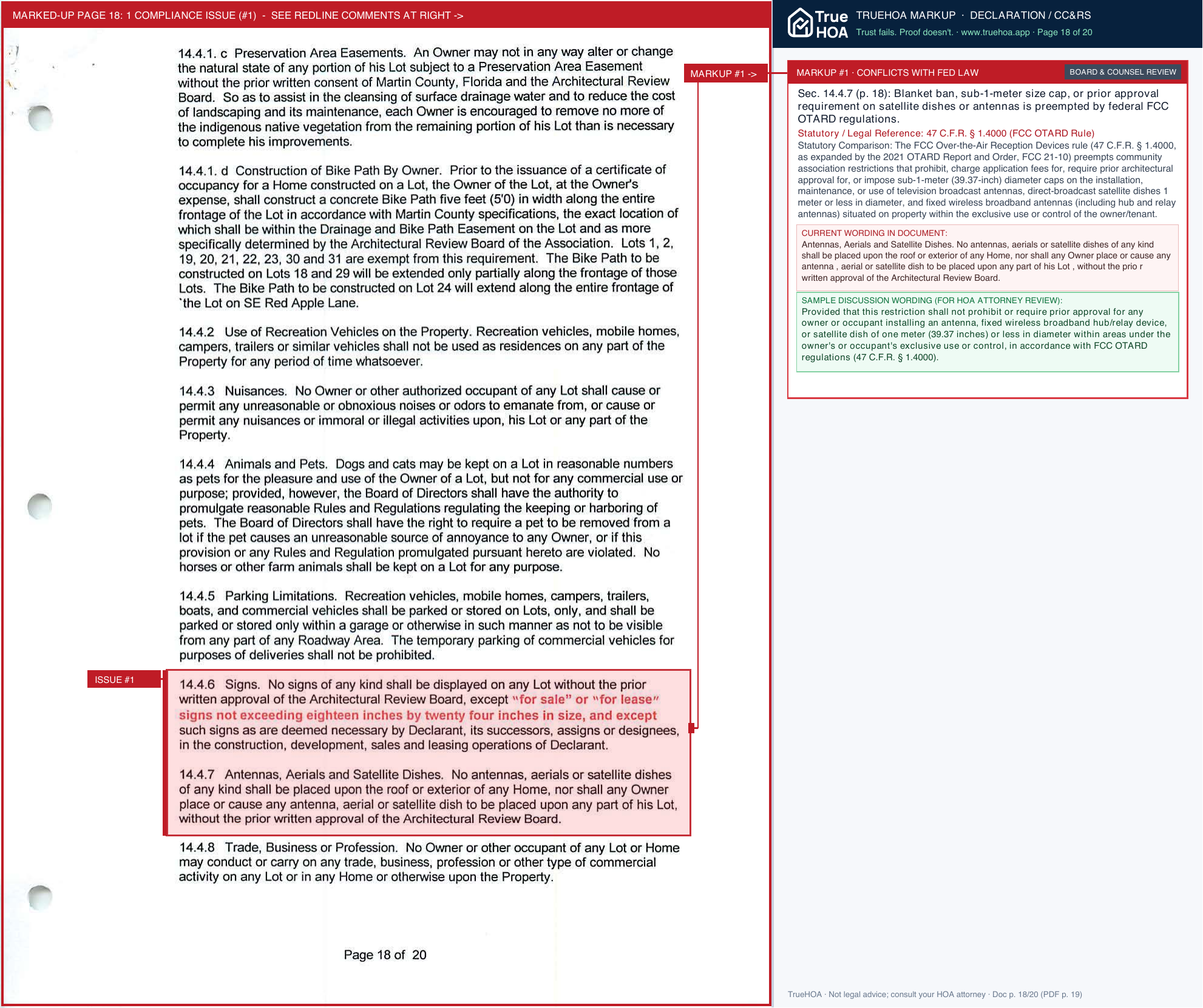 Island Country Estates HOA ICE Covenants Amended 1996 06 27 page 18 widened with TrueHOA Crystal AI margin annotations