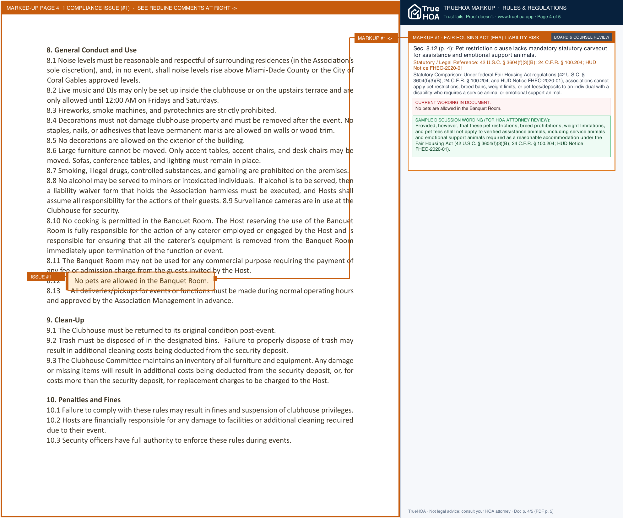 Islands of Cocoplum HOA Clubhouse Rules Regulations 3.24.25 page 4 widened with TrueHOA Crystal AI margin annotations