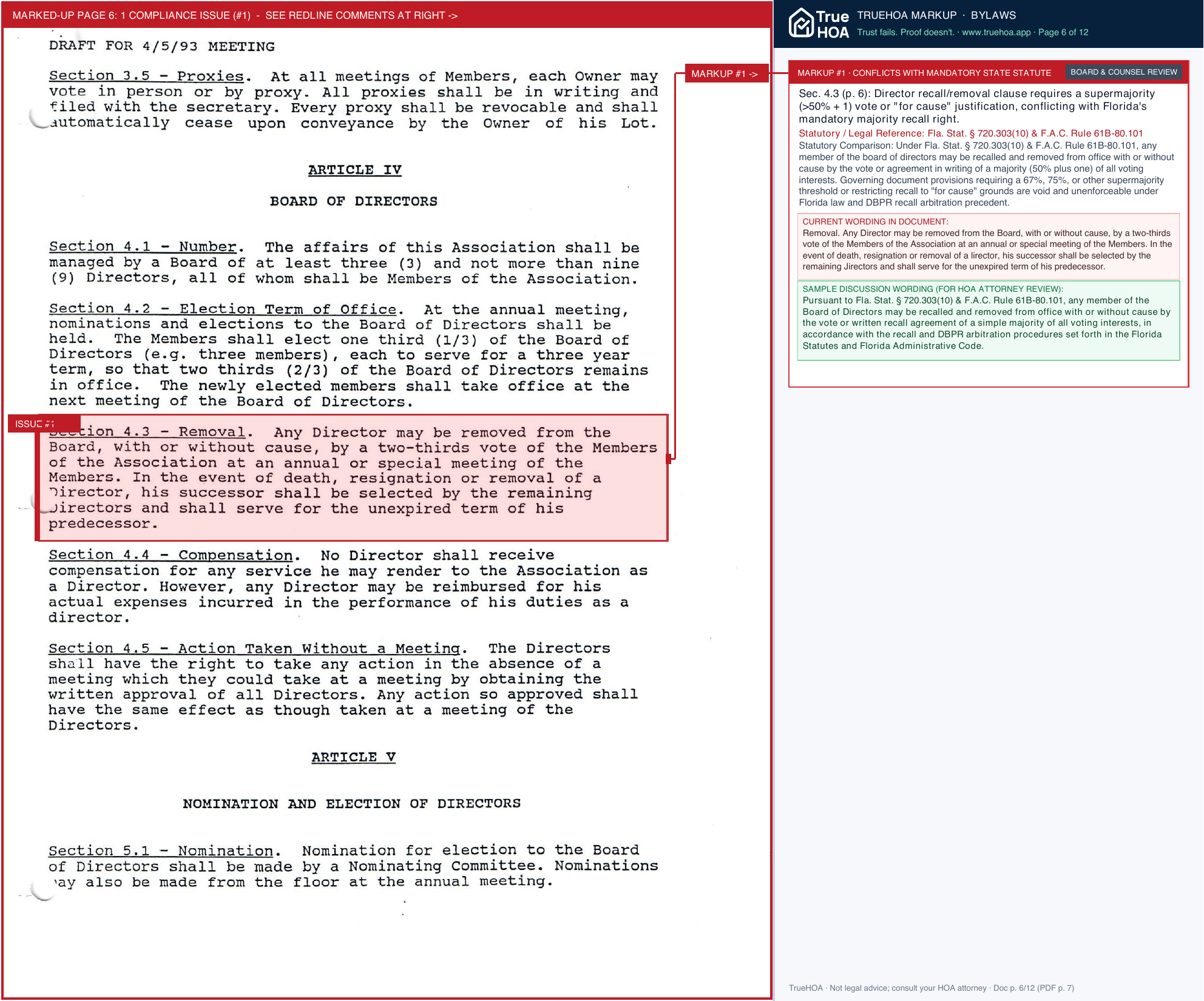 Kings Road Communities HOA KRHOA By laws page 6 widened with TrueHOA Crystal AI margin annotations