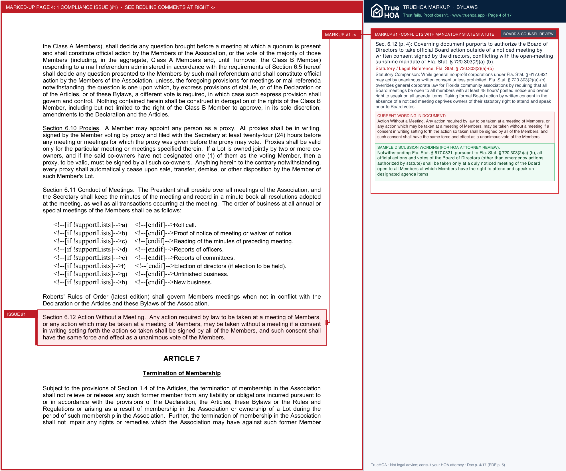 Kylemont at Lansbrook HOA Kylemont Bylaws page 4 widened with TrueHOA Crystal AI margin annotations