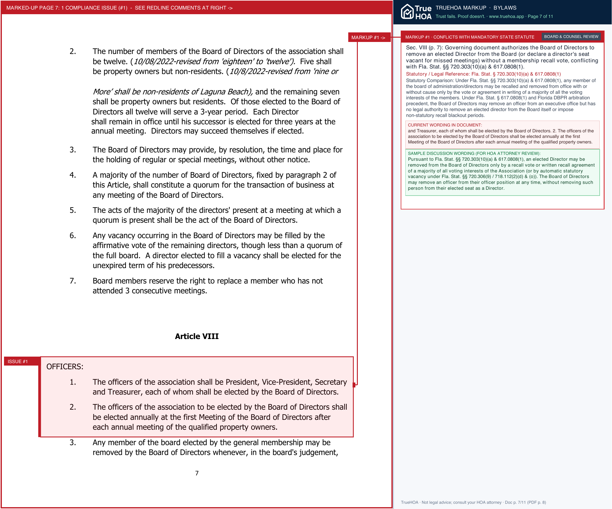 Laguna Beach POA Association Bylaws page 7 widened with TrueHOA Crystal AI margin annotations