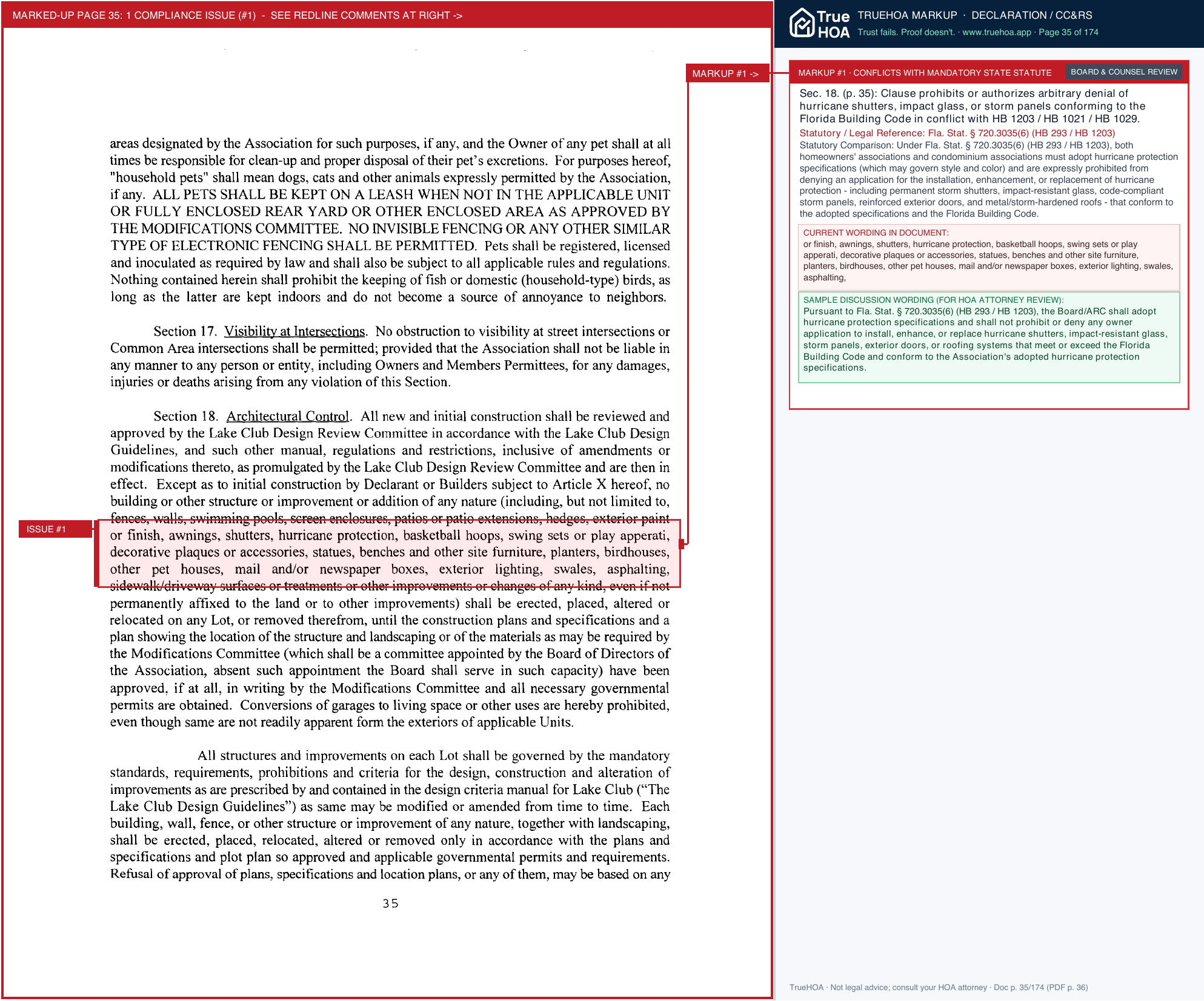 Lake Club HOA Declaration Amendments 11.3.22 GI page 35 widened with TrueHOA Crystal AI margin annotations