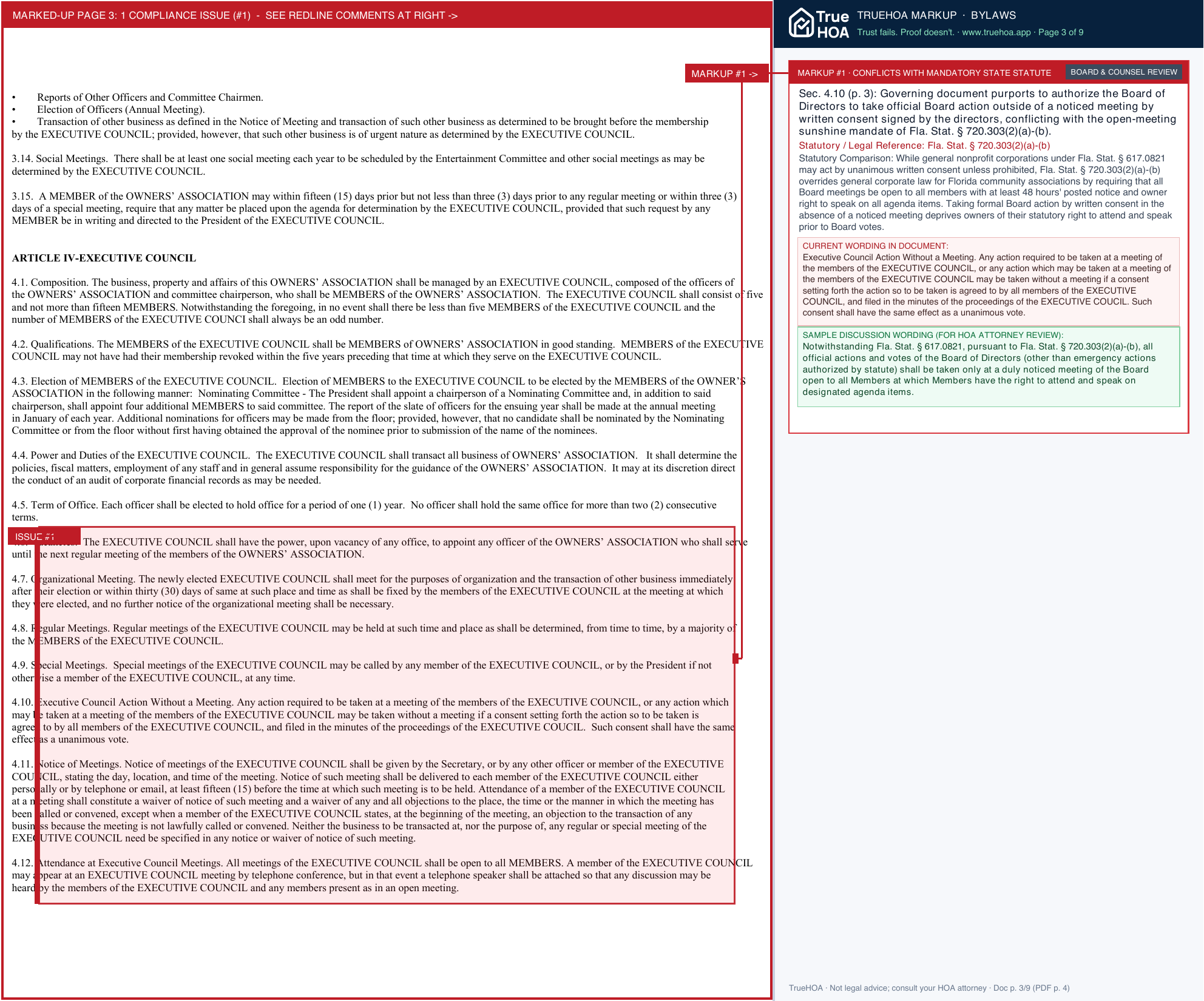 Lake Conway Shores HOA Hoa By Laws page 3 widened with TrueHOA Crystal AI margin annotations