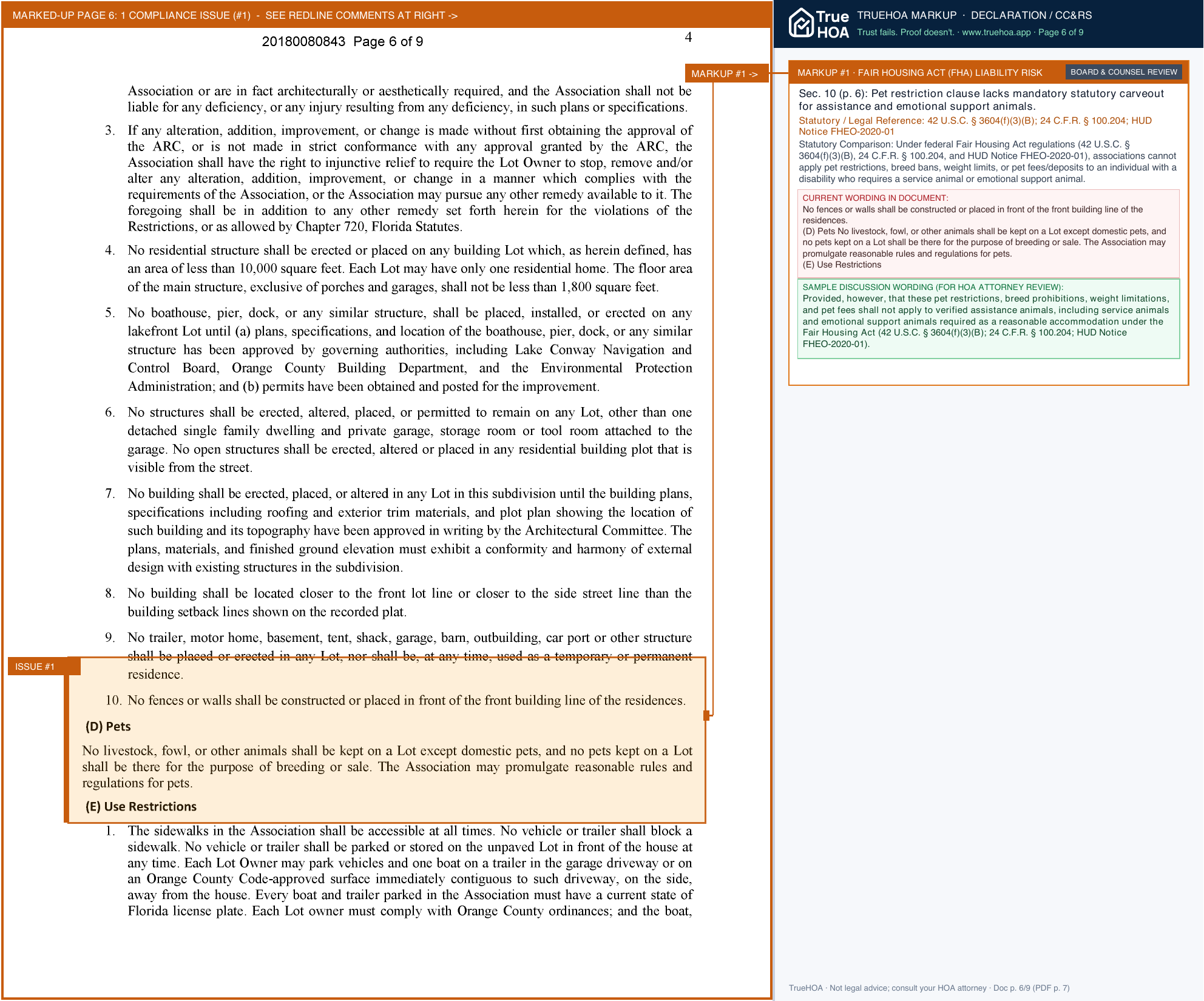 Lake Conway Woods Neighborhood Association 2018 02 09 Recorded AMENDED AND RESTATED Notice of Restrictions page 6 widened with TrueHOA Crystal AI margin annotations