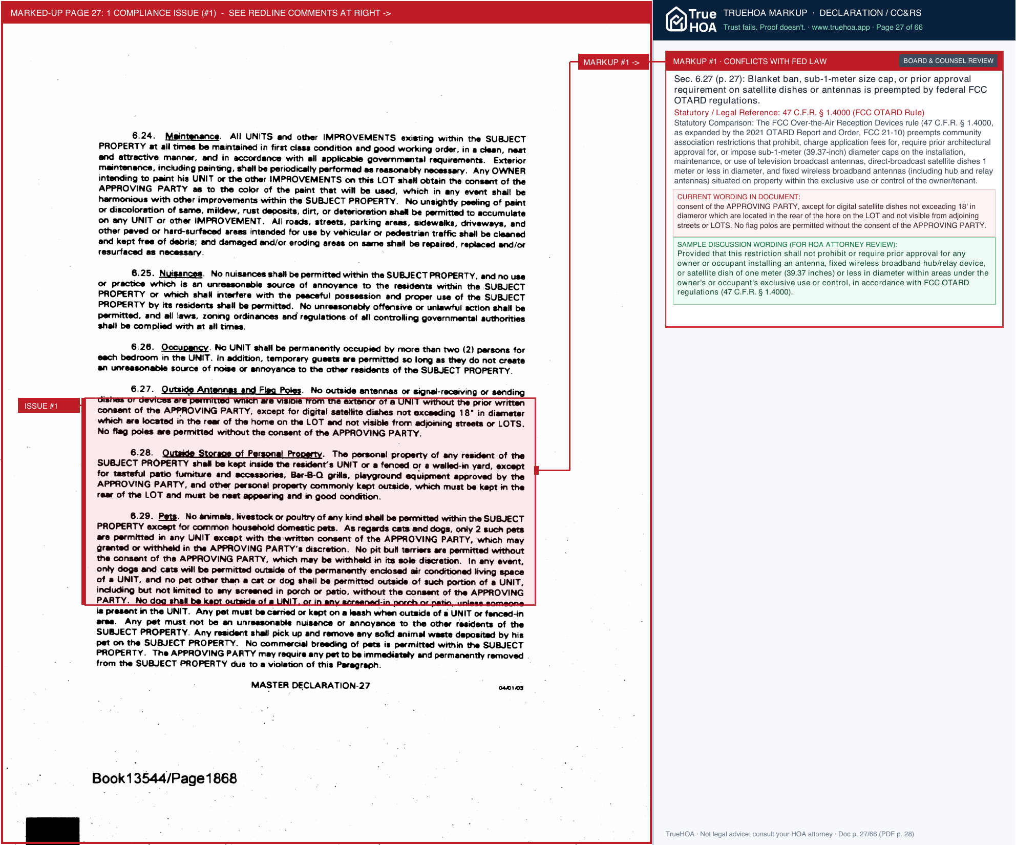 Live Oak Preserve Association LiveOakPreserve Declarations page 27 widened with TrueHOA Crystal AI margin annotations
