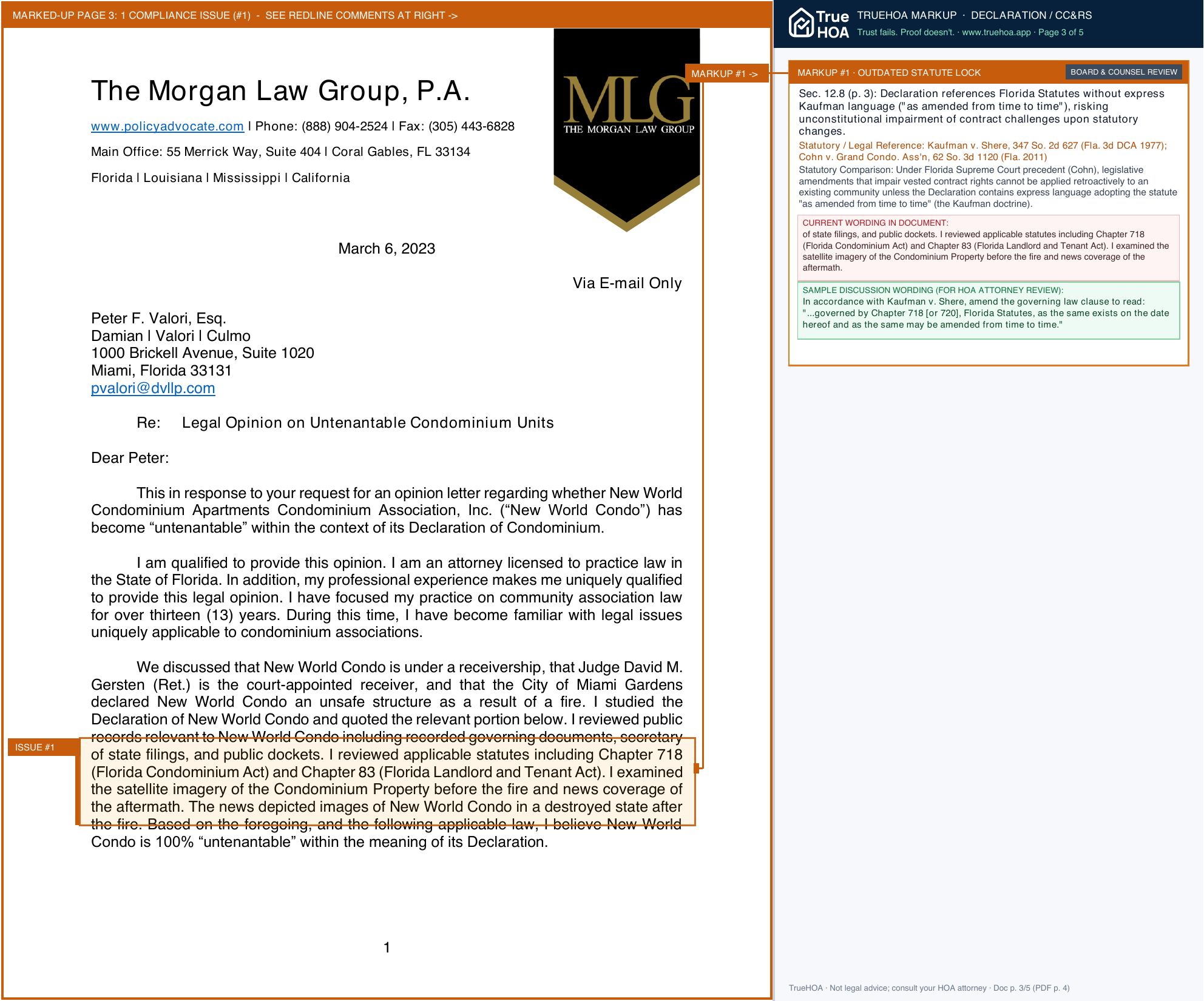 New World Condominium Apartments IV Condominium Association RECEIVER'S MEMORANDUM REGARDING UNTENANTABILITY page 3 widened with TrueHOA Crystal AI margin annotations