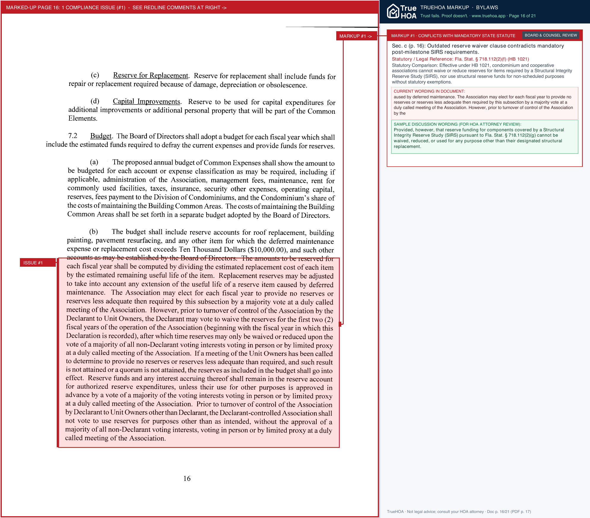 Northstar of Jacksonville Beach Condominium Association By Laws page 16 widened with TrueHOA Crystal AI margin annotations