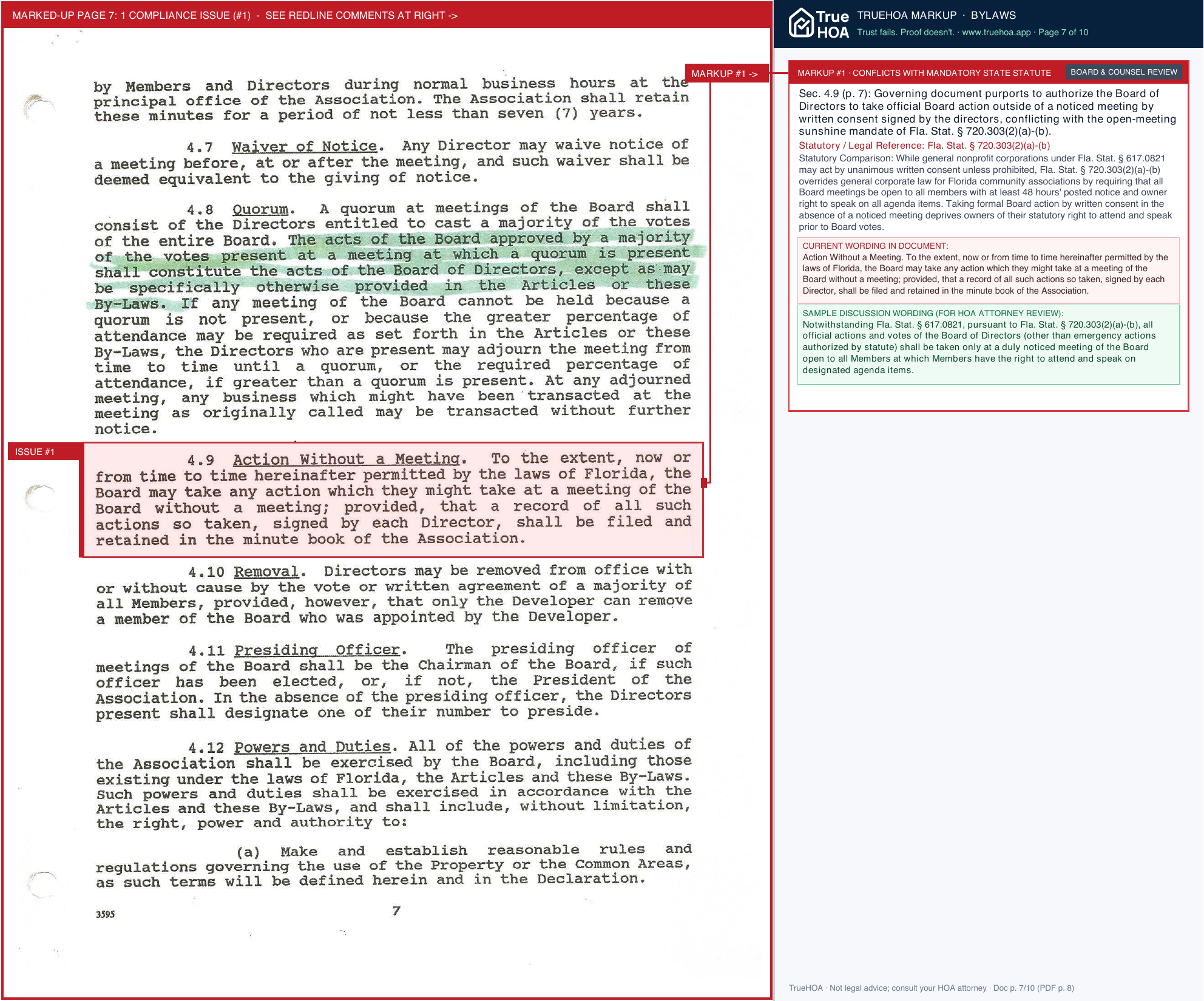 Northwoods Owners Association Bylaws for Kernan Mill Heather Glen page 7 widened with TrueHOA Crystal AI margin annotations