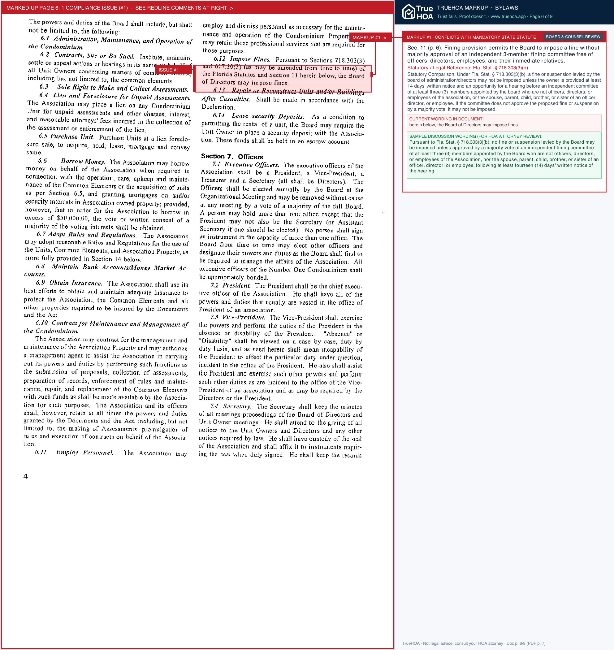 Number 1 Condominium Association-Palm Greens at Villa Del Ray Association Bylaws page 6 widened with TrueHOA Crystal AI margin annotations