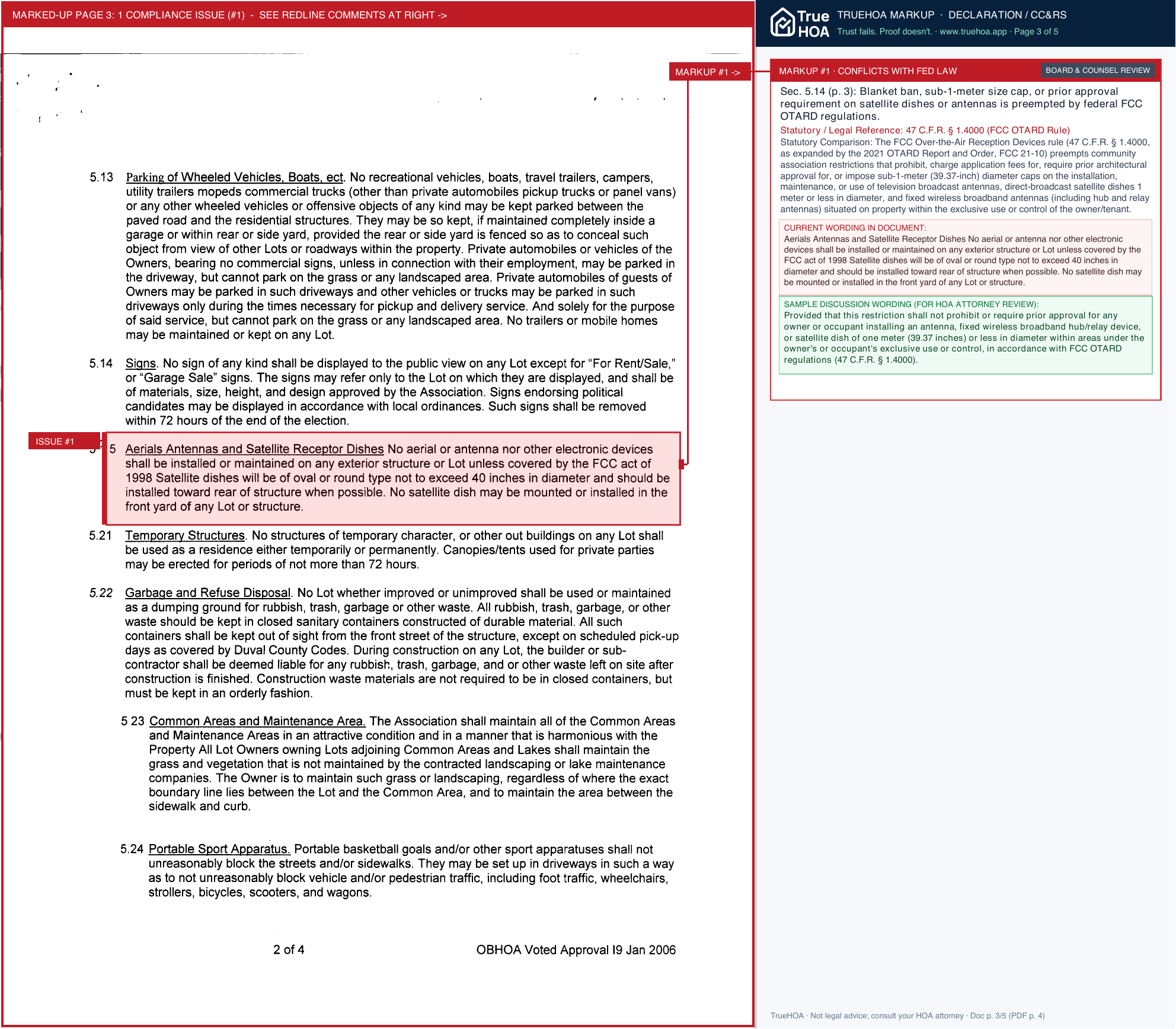 Ortega Bluffs HOA OTBL Eighth Amendment page 3 widened with TrueHOA Crystal AI margin annotations