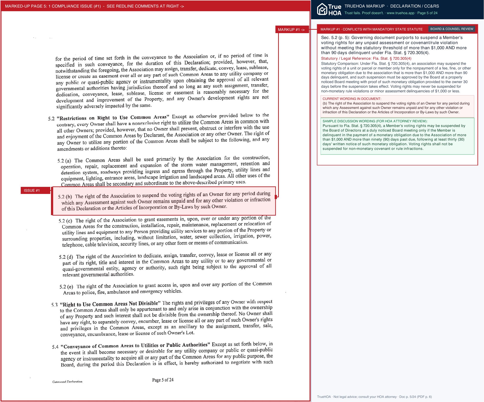 P.i. Eagle Lake Estates HOA Declaration of Covenants, Conditions & Restrictions page 5 widened with TrueHOA Crystal AI margin annotations