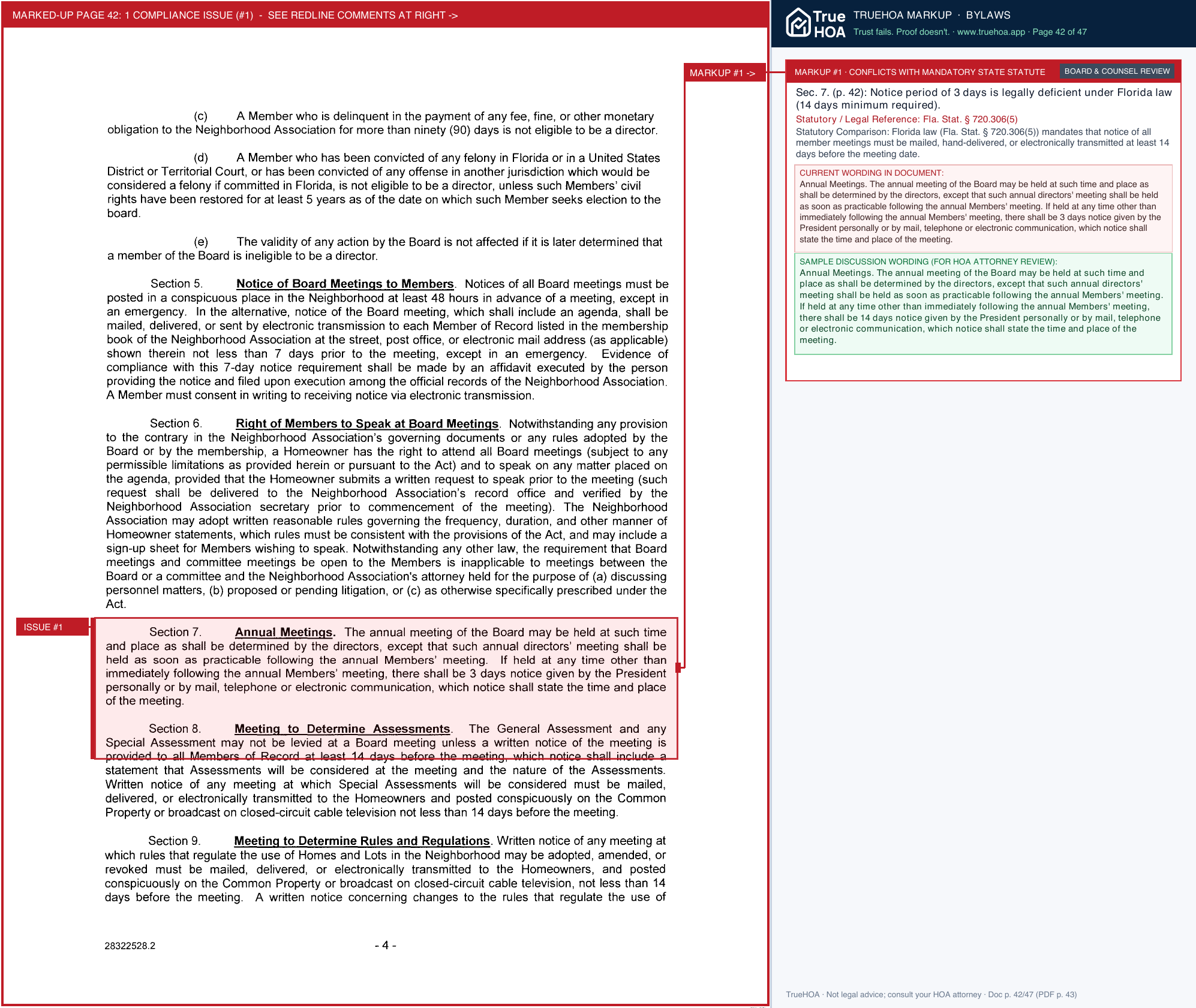 Palermo at Venetian Golf & River Club POA Declaration, Legal Description, Articles & Bylaws page 42 widened with TrueHOA Crystal AI margin annotations