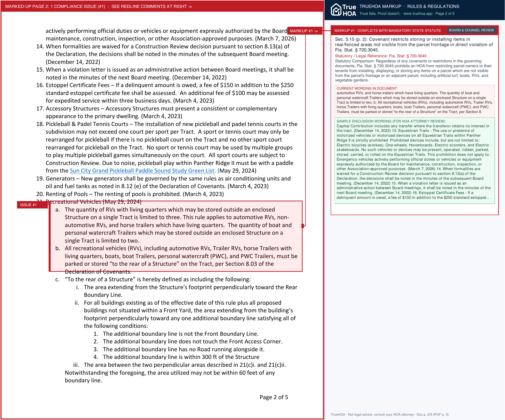 Panther Ridge II HOA Standards, Rules & Regulations page 2 widened with TrueHOA Crystal AI margin annotations