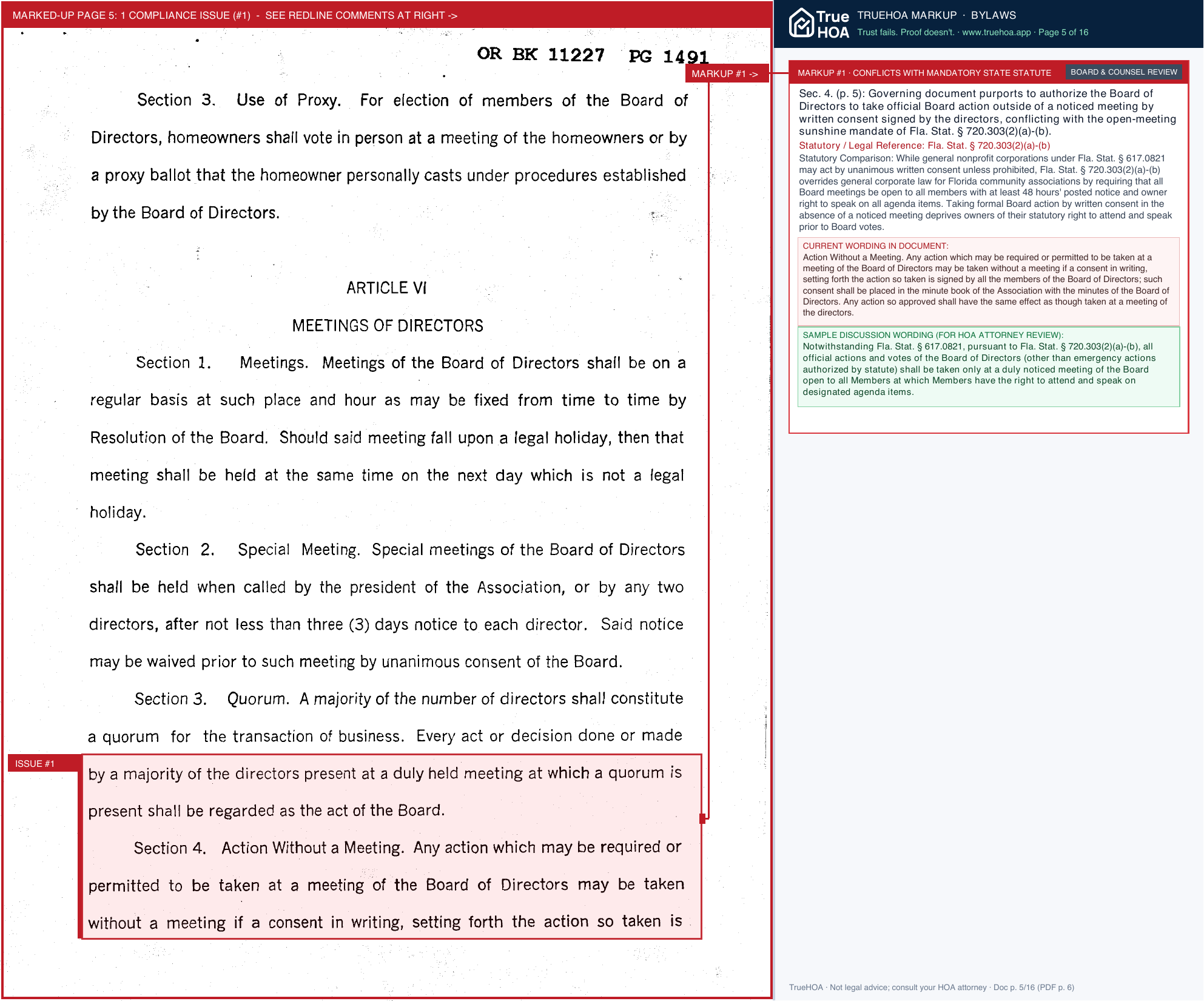 Parsons Pointe HOA By Laws page 5 widened with TrueHOA Crystal AI margin annotations
