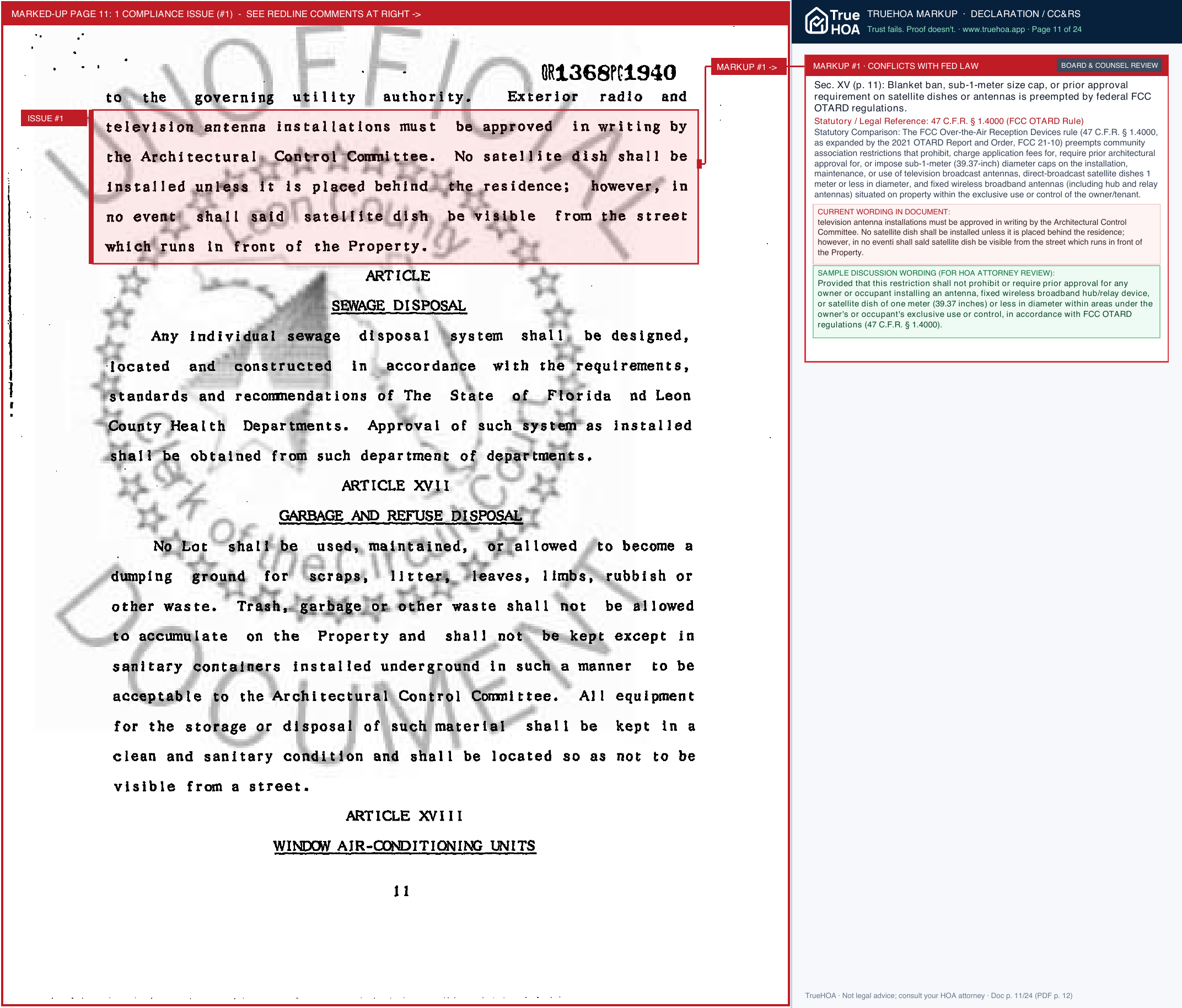 Pasadena Hills Owners Association Declaration of Covenants and Restrictions page 11 widened with TrueHOA Crystal AI margin annotations
