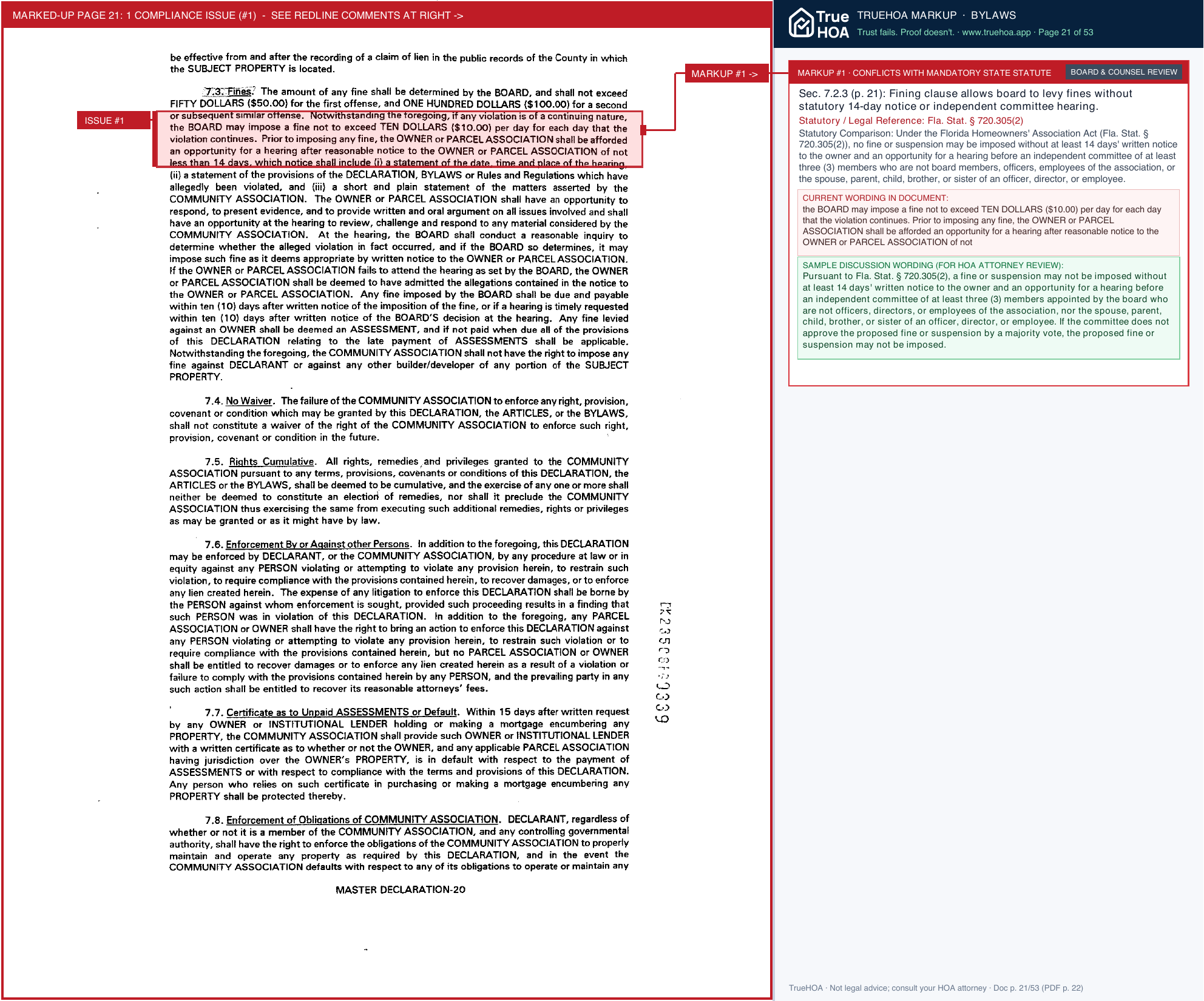 Pembroke Shores Community Association Association MASTER Declaration ExhibitsArticles By Laws page 21 widened with TrueHOA Crystal AI margin annotations