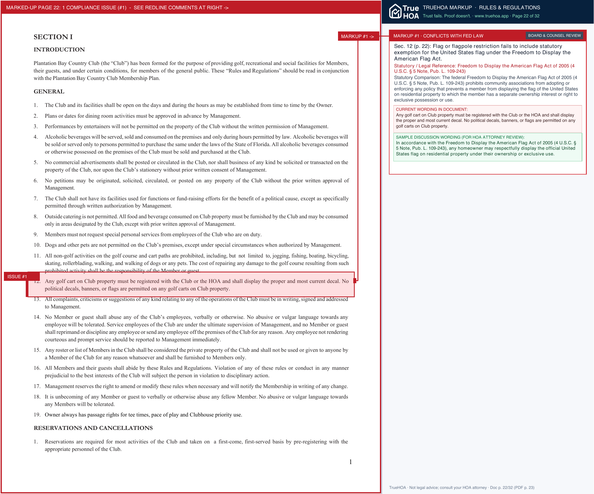 Plantation Bay Community Association PBCC Membership Plan Rules Regulation 2024 10 page 22 widened with TrueHOA Crystal AI margin annotations