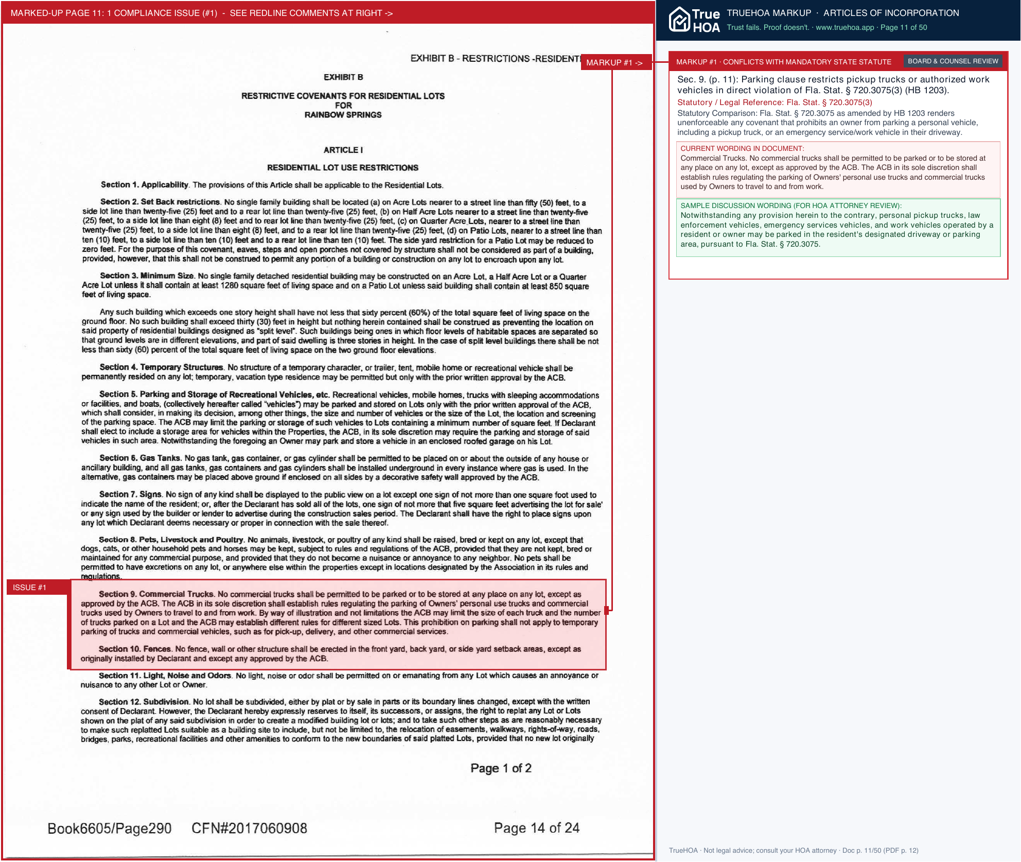 Rainbow View Owners Association Articles of Incorporation page 11 widened with TrueHOA Crystal AI margin annotations