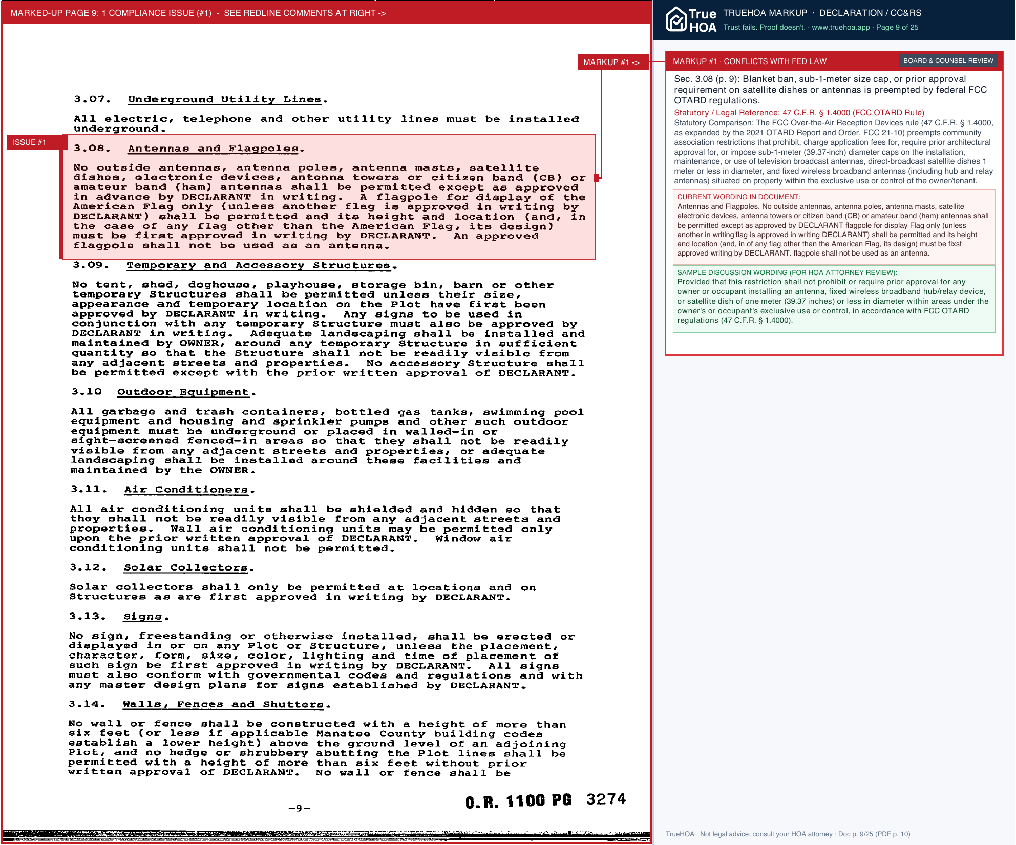 River Wilderness of Bradenton Foundation RW1A 19841231 Master Declaration B1100 P3266 3290 page 9 widened with TrueHOA Crystal AI margin annotations