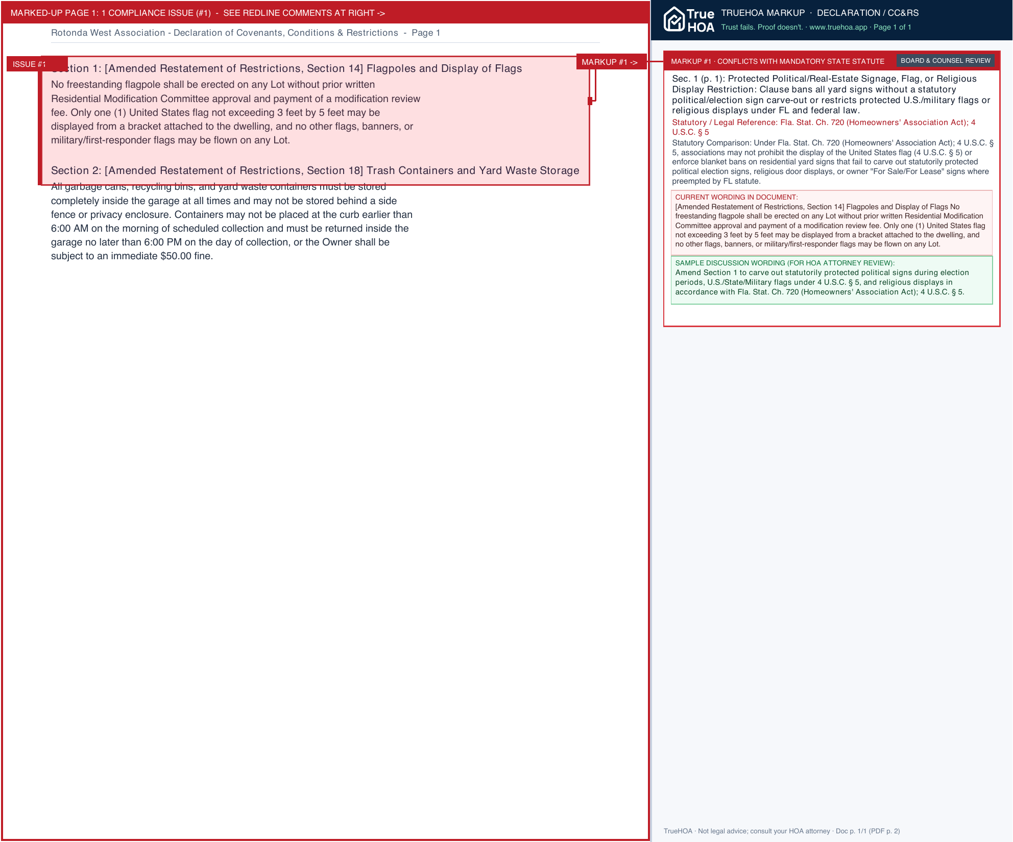 Rotonda West Association Declaration of Covenants, Conditions & Restrictions page 1 widened with TrueHOA Crystal AI margin annotations