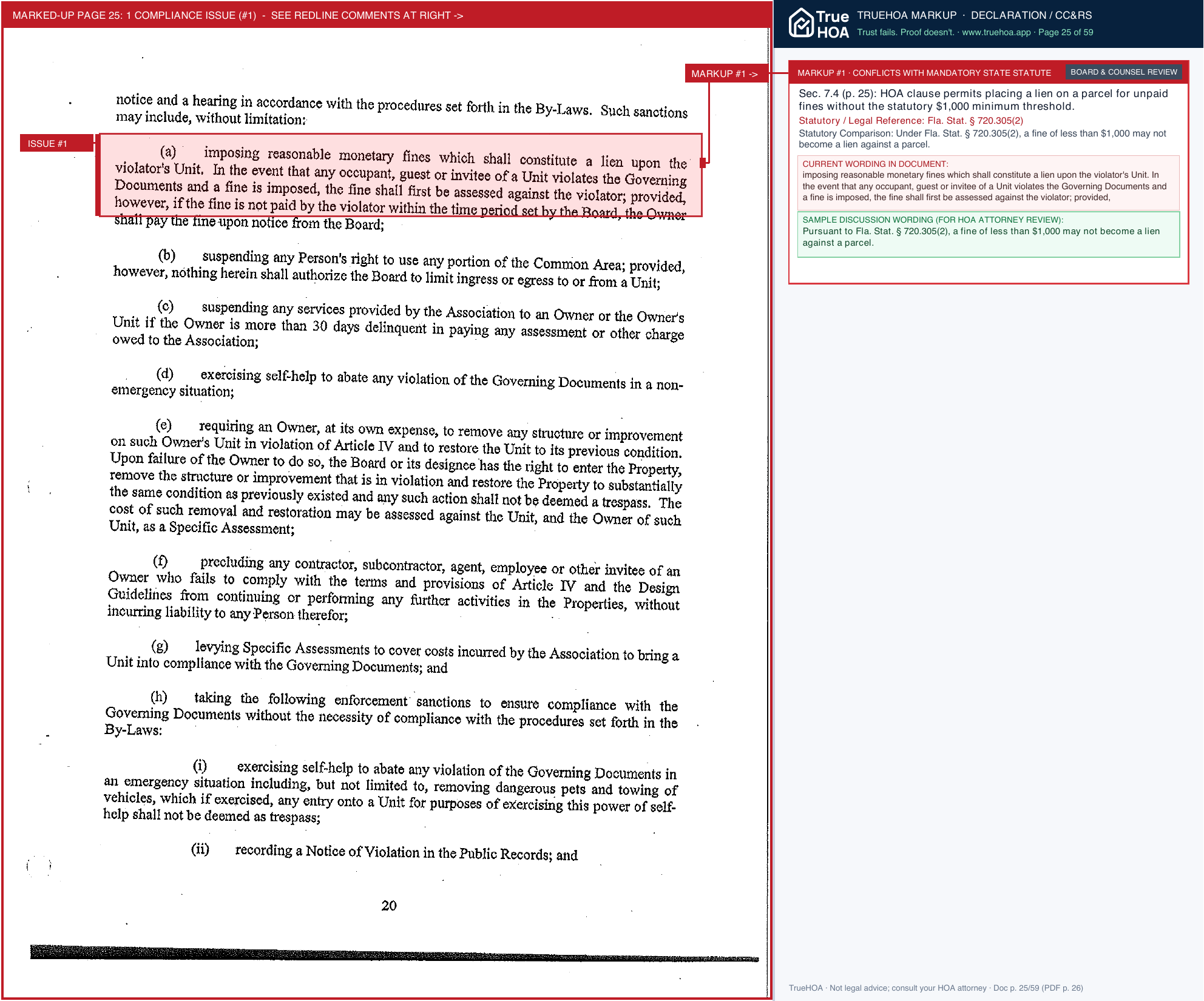 Sandoval Community Association Declaration of Covenants Master page 25 widened with TrueHOA Crystal AI margin annotations