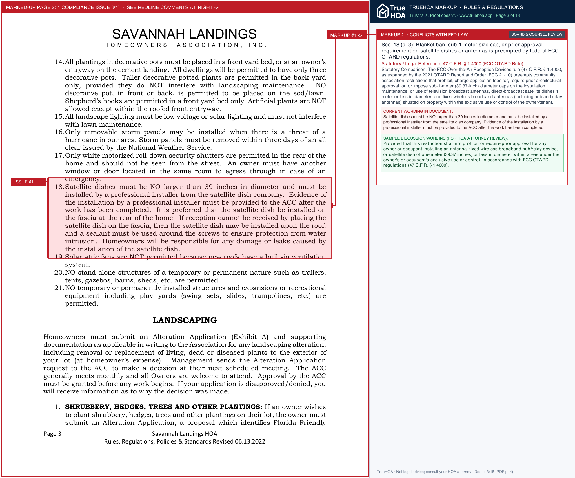 Savannah Landings HOA 2022 0613 SVL Rules Regs Guidelines Standards Manual page 3 widened with TrueHOA Crystal AI margin annotations