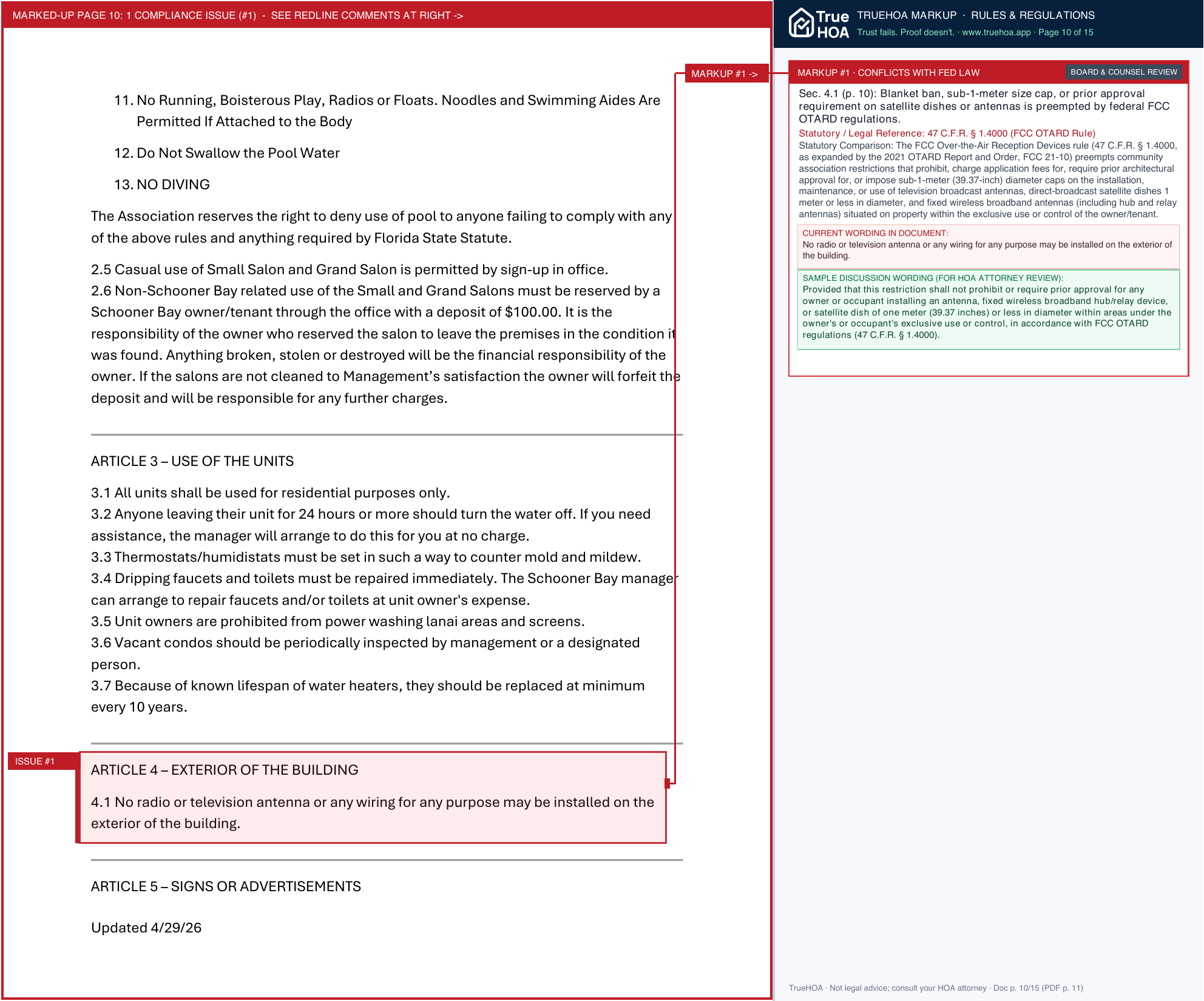Schooner Bay Condominium Association of North Fort Myers Sales Application page 10 widened with TrueHOA Crystal AI margin annotations