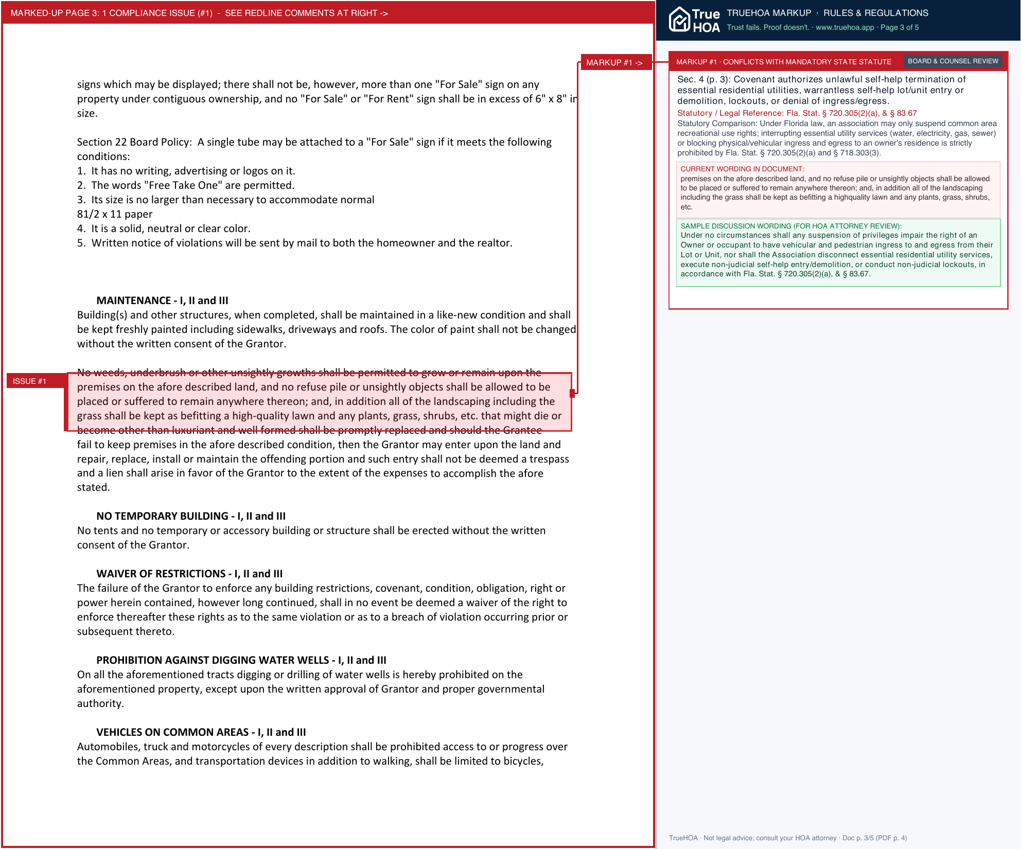 Section 22 HOA (burnt Store Marina) Summary of Section 22 Rules and Regulations for Owners and Residents page 3 widened with TrueHOA Crystal AI margin annotations