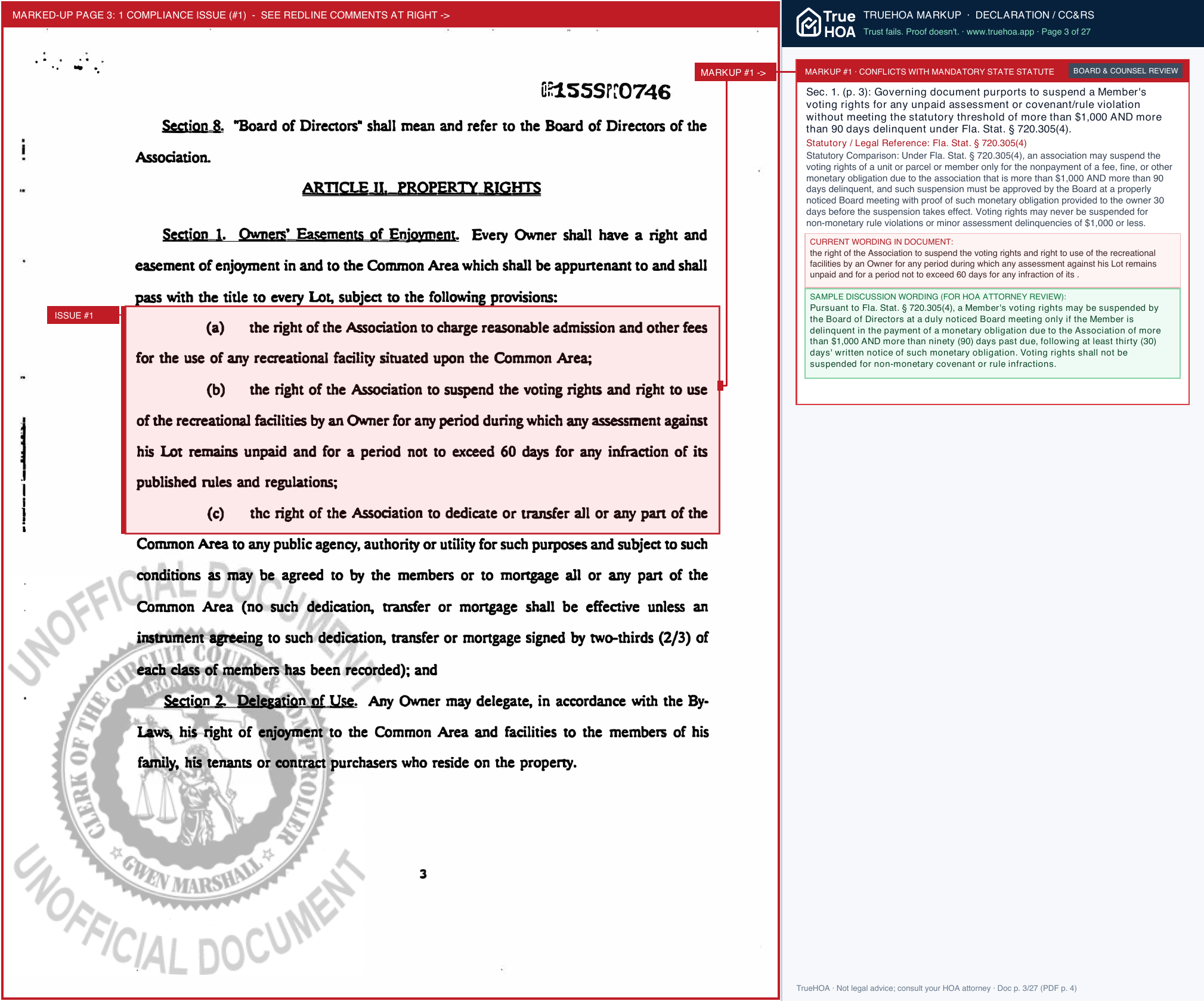 Settlers Creek Addition HOA Settlers Creek Addition Declaration of Covenants, Conditions, and Restrictions page 3 widened with TrueHOA Crystal AI margin annotations