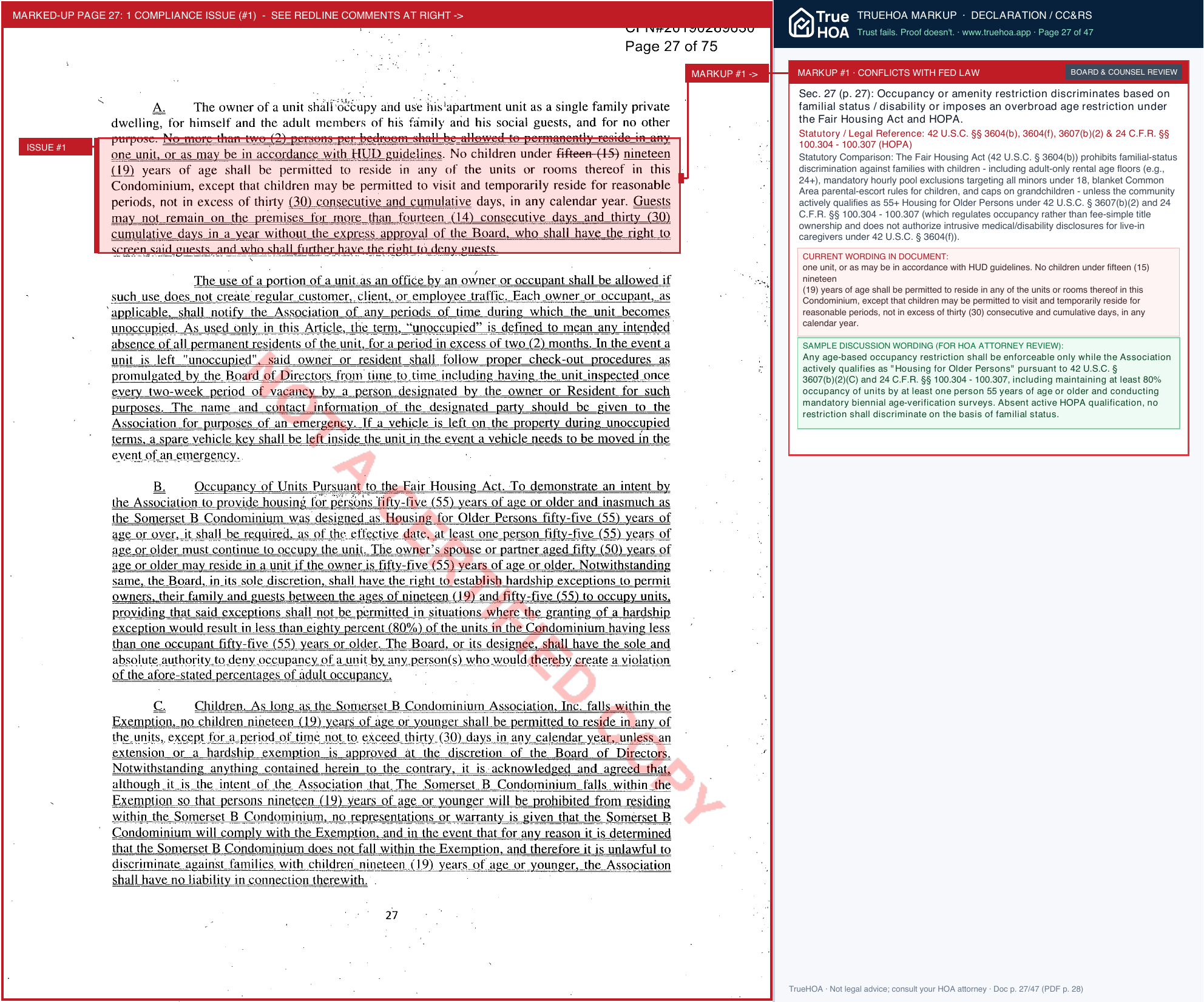 Somerset B Condominium Association SOMR B 2019 Restated Declaration (pdf) Download page 27 widened with TrueHOA Crystal AI margin annotations