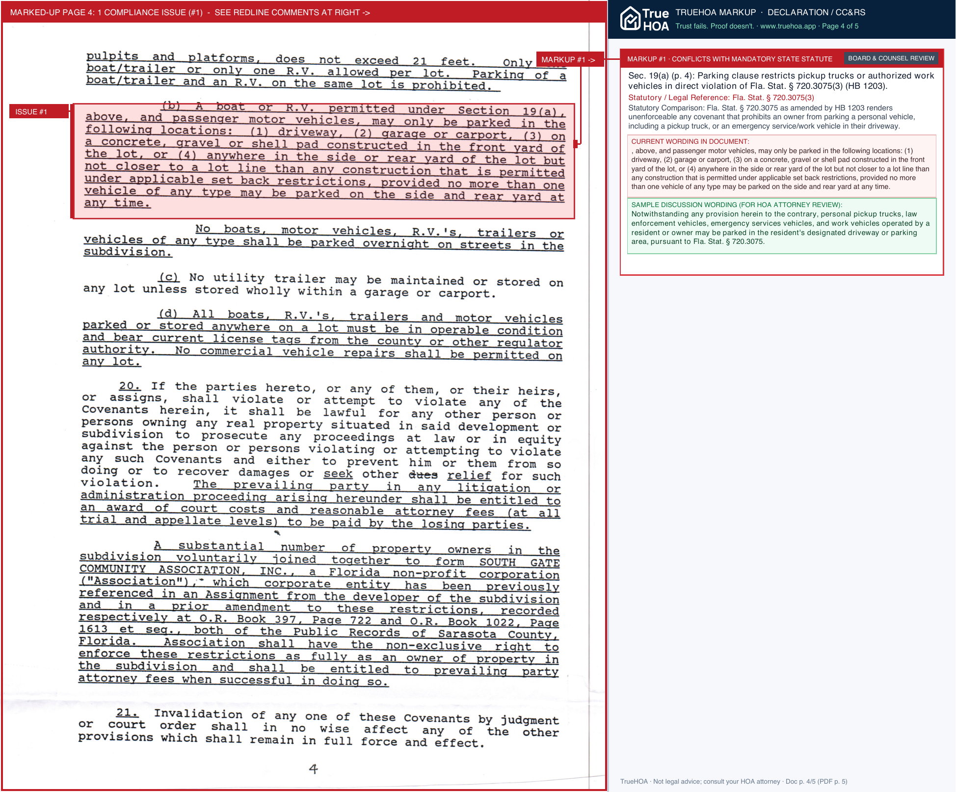 South Gate Community Association SGCA Deed Restrictions Unit 2 page 4 widened with TrueHOA Crystal AI margin annotations