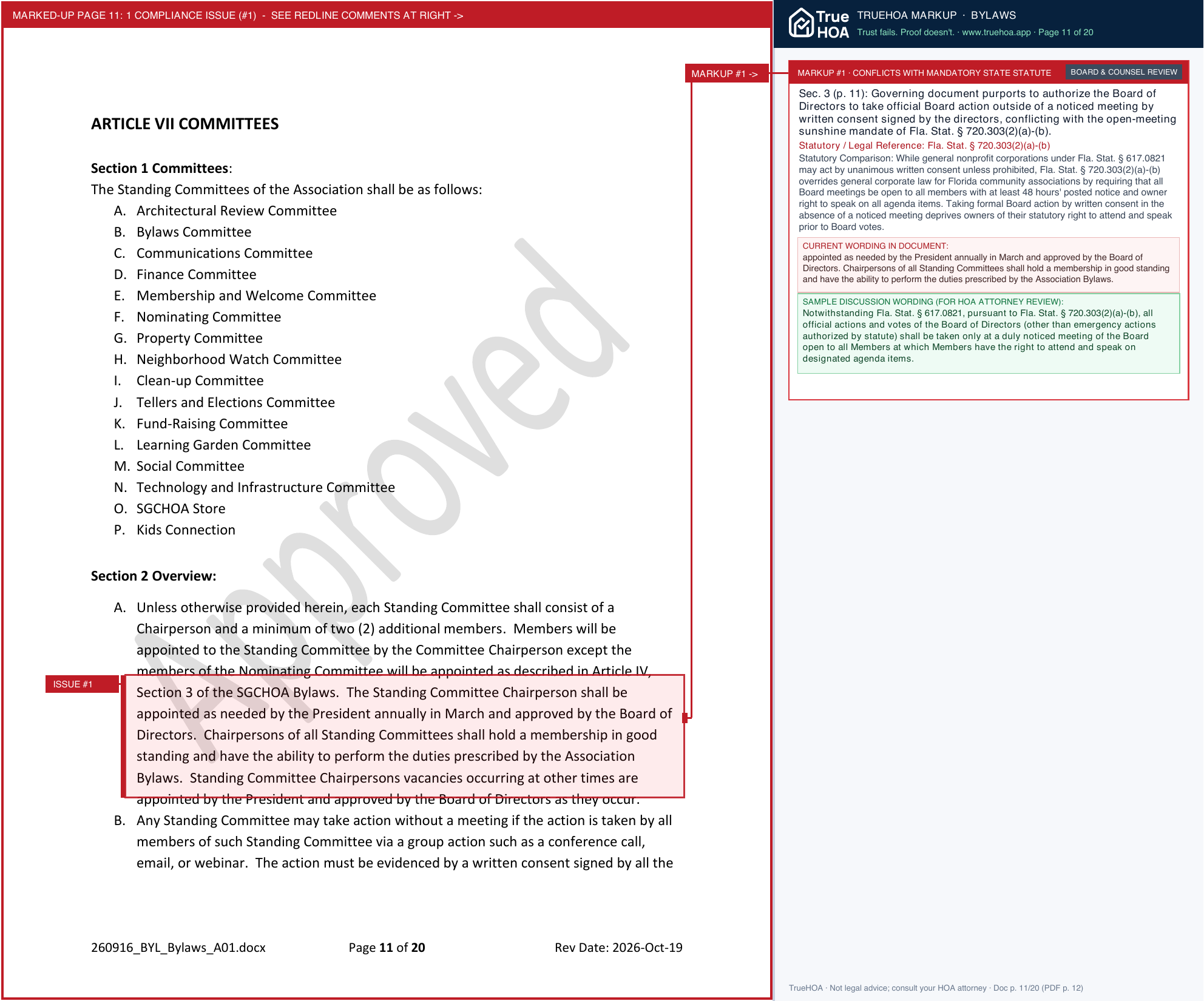 South Gulf Cove HOA Current Bylaws (2026) page 11 widened with TrueHOA Crystal AI margin annotations